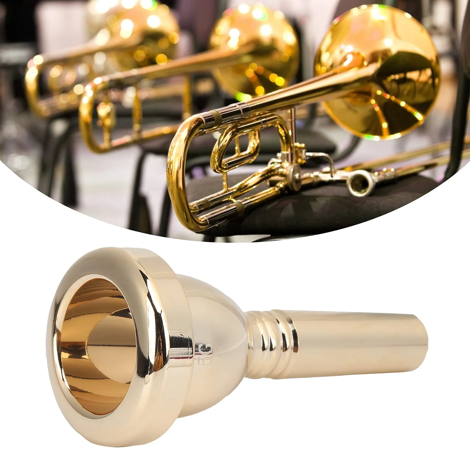 Trombone Mouthpiece, Large Shank, Gold Tenor Trombone Mouthpiece Trombone Mute mouthpiece Tuba Mouthpiece with Silver‑Plated Layer for Amateurs & Professionals - Image 6
