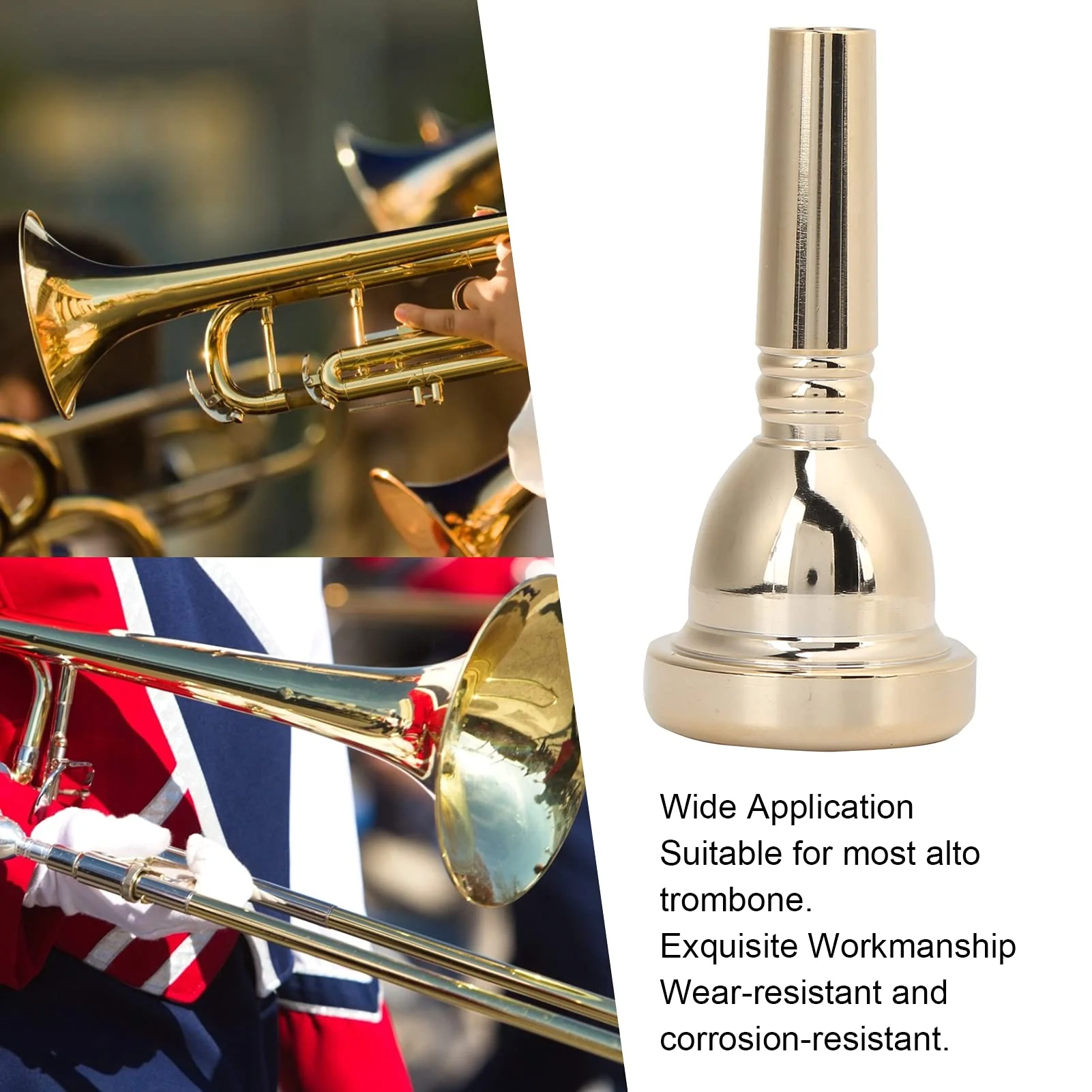 Trombone Mouthpiece Silver Plated Mouthpiece Tenor Large Shank Mouth Piece 12.7mm Trombone Accessory Replacement(Gold) Gold - Image 4
