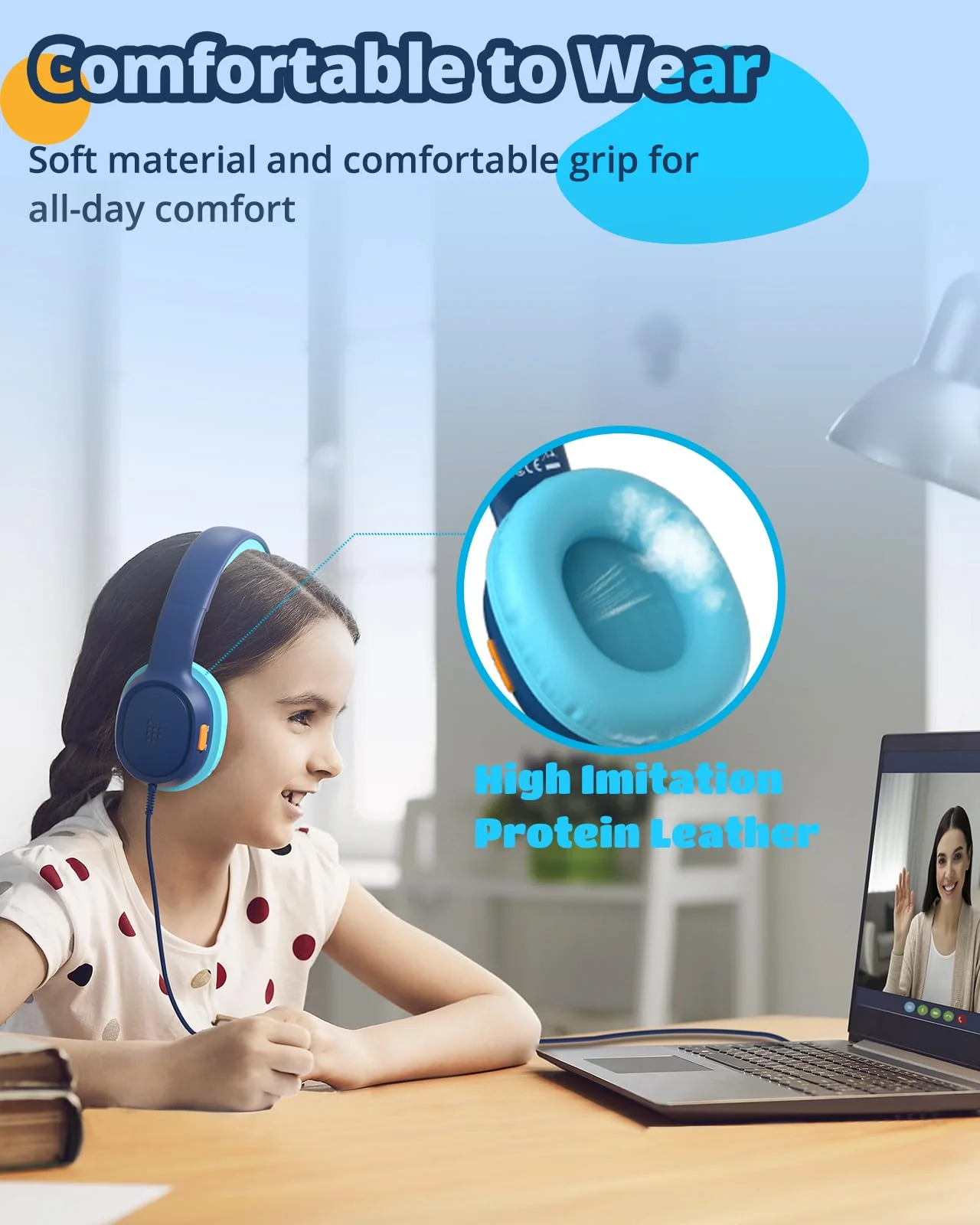 Tronsmart Kids Headphones for School Travel, Foldable Safe Volume 85/93dB, HD Stereo Sound Over-Ear Boys Girls Headphones for Kid, 3.5mm kids headphones with cord for iPad, Kindle, Tablets,KH01(Blue) Blue - Image 5