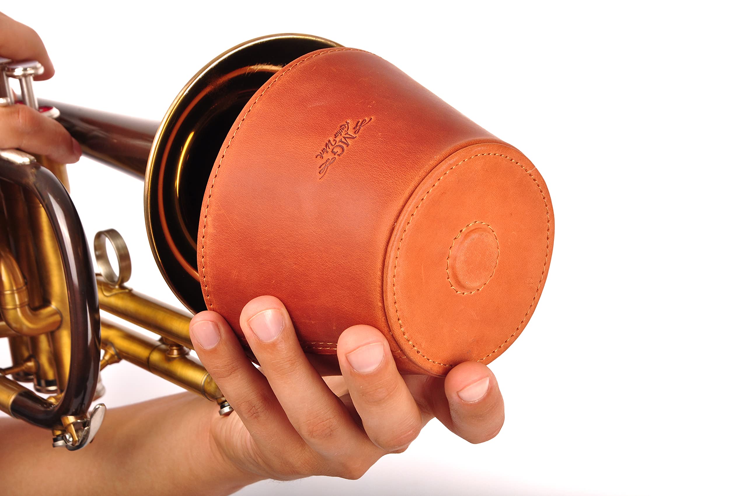 Trumpet magnetic mute, lightweight leather mute for jazz and classical trumpeters MG Leather Work (Trumpet, Brown) Trumpet