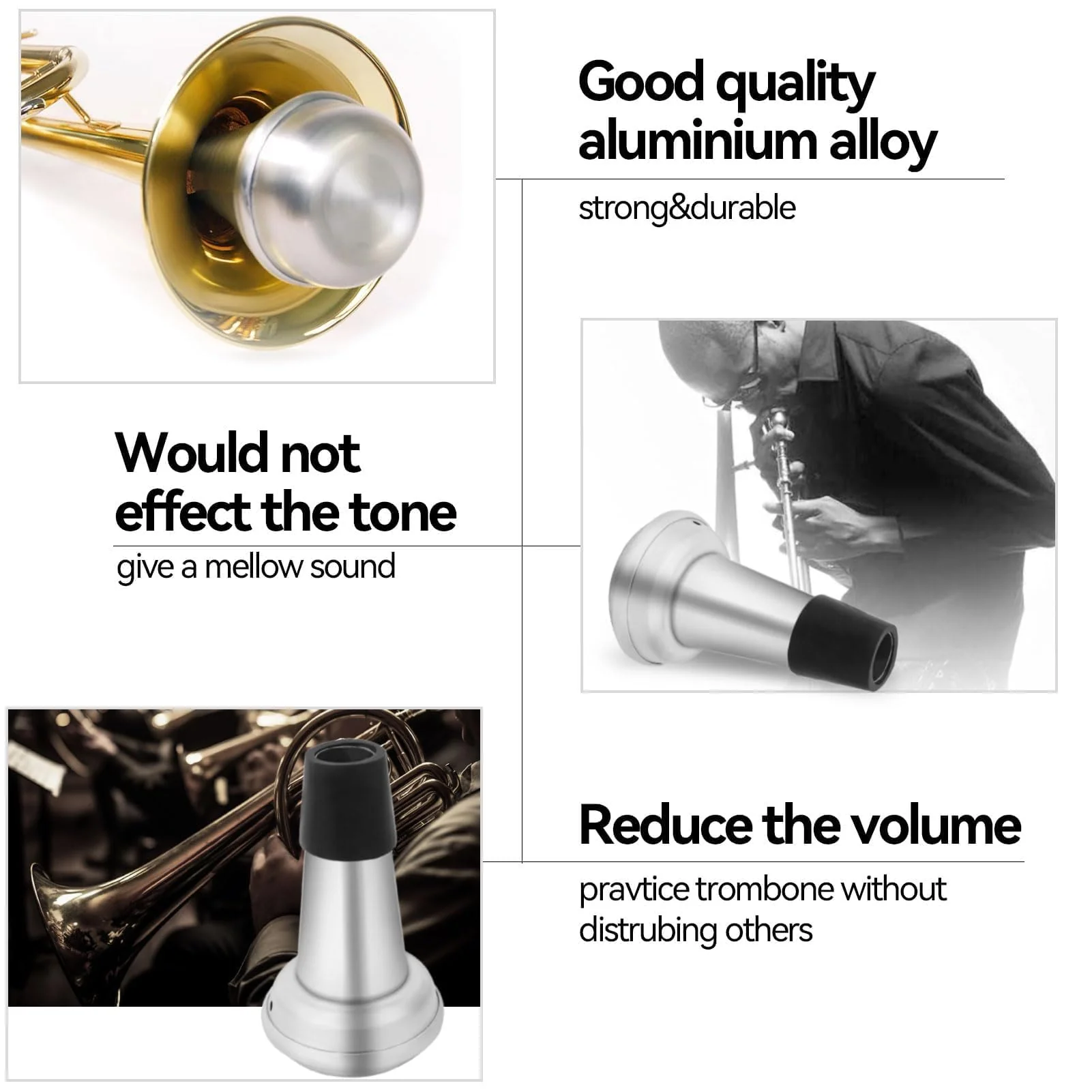 Trumpet Mute, Aluminum Trumpet Straight Mute, Pocket Trumpet Practice Mute Practice Mute Trumpet Muffler Silencer Trumpet Mutes Silencer for Jazz Classic,Beginners and Students - Image 4