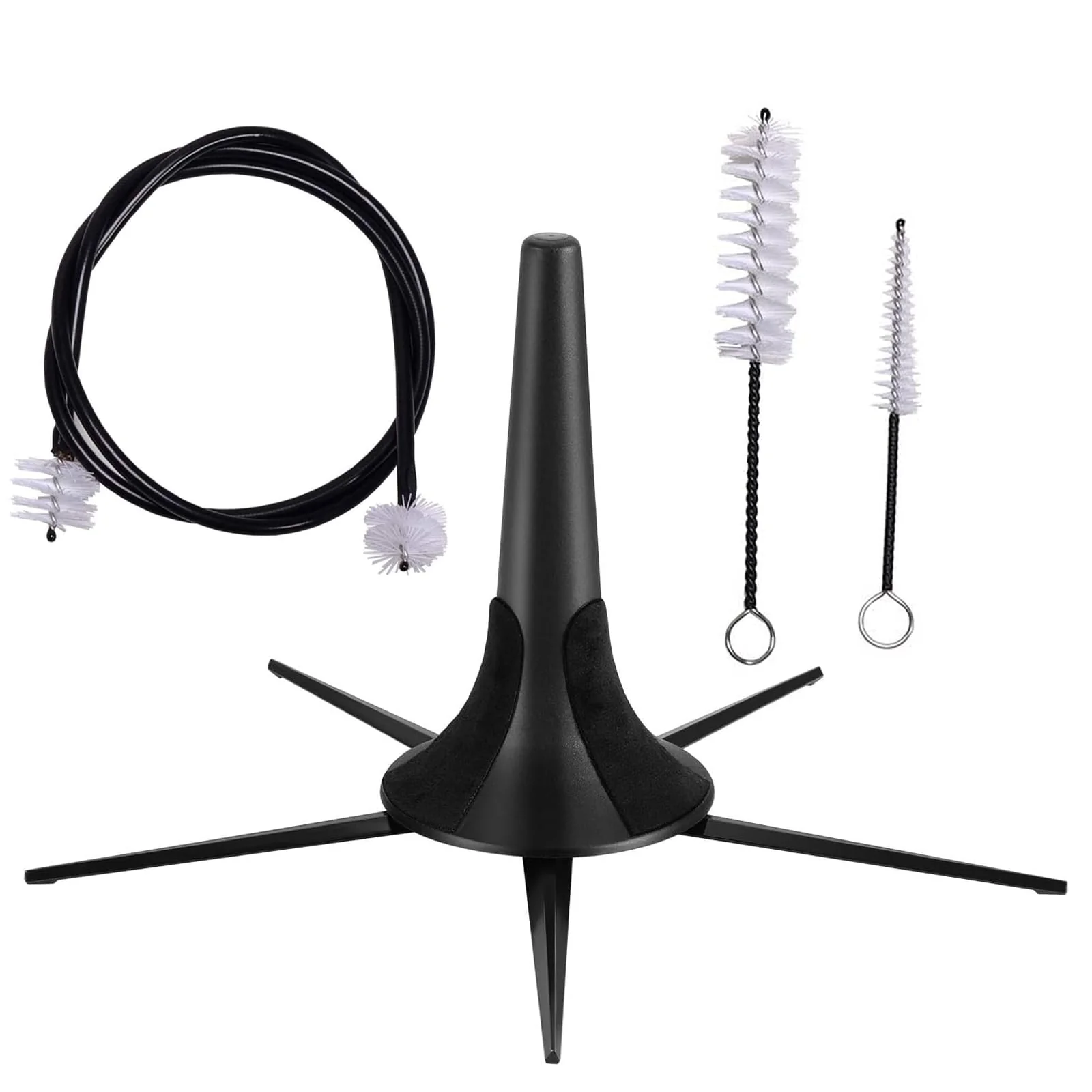 Trumpet Stand and Trumpet Care Kit Mouthpiece, Valve, Snake Brush Kit, Portable Trumpet Stand Holder Foldable Detachable Stable Metal 5 Legs Stand, Valve Brush Flexible Brush