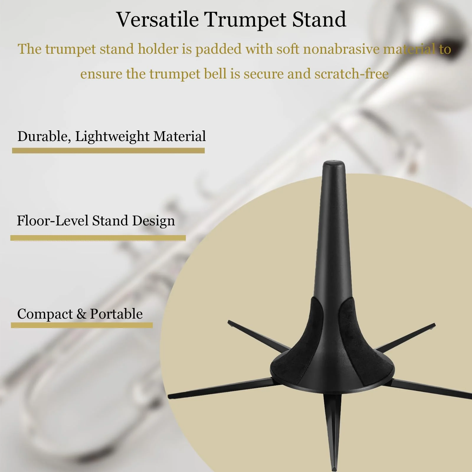 Trumpet Stand and Trumpet Care Kit Mouthpiece, Valve, Snake Brush Kit, Portable Trumpet Stand Holder Foldable Detachable Stable Metal 5 Legs Stand, Valve Brush Flexible Brush - Image 4