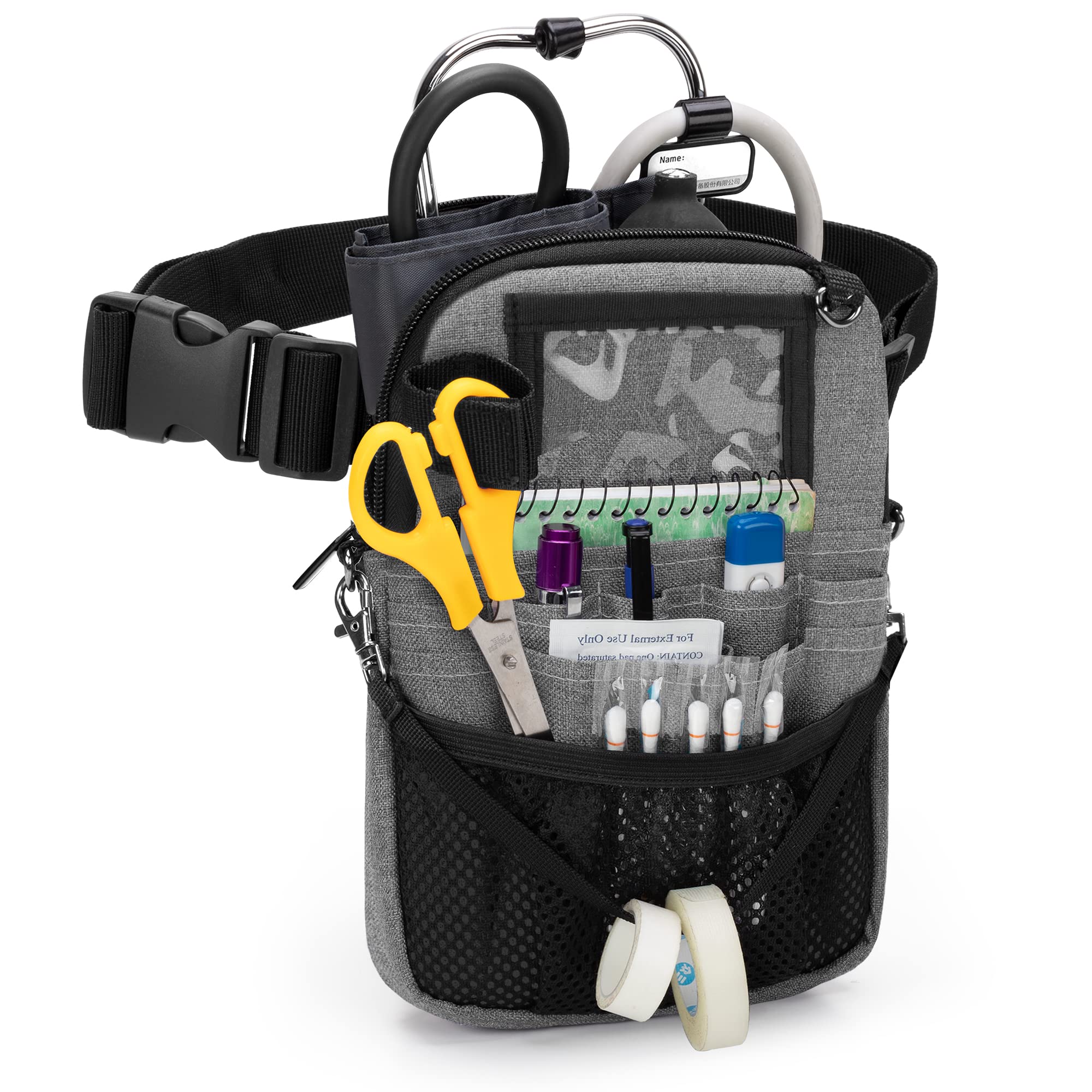 Trunab Nurse Belt Bag, Medical Waist Bag, Nurse Organiser Bag with Multiple Compartments, Adjustable Waist Strap, Ideal for Nurse Set, Stethoscope Grey