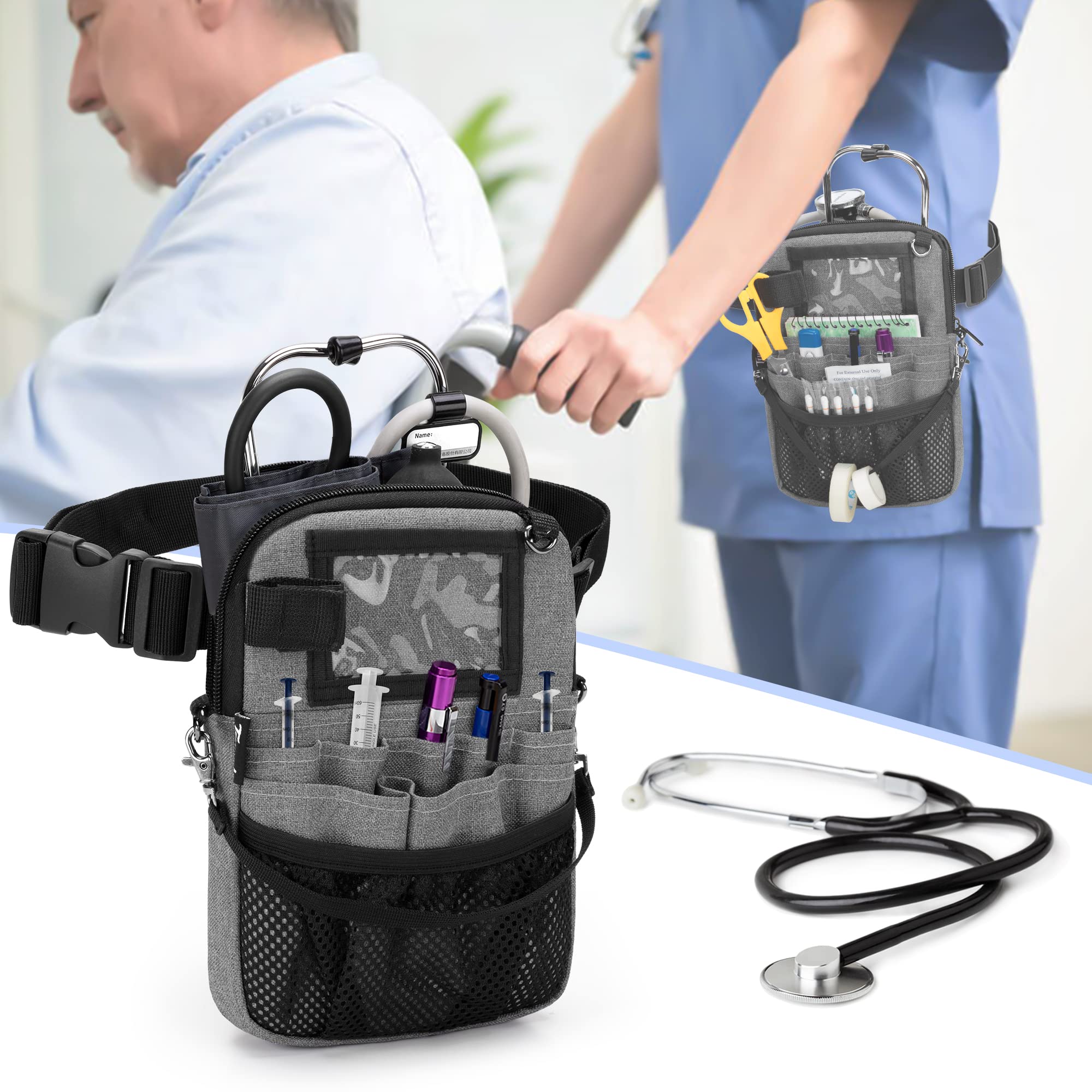 Trunab Nurse Belt Bag, Medical Waist Bag, Nurse Organiser Bag with Multiple Compartments, Adjustable Waist Strap, Ideal for Nurse Set, Stethoscope Grey - Image 6
