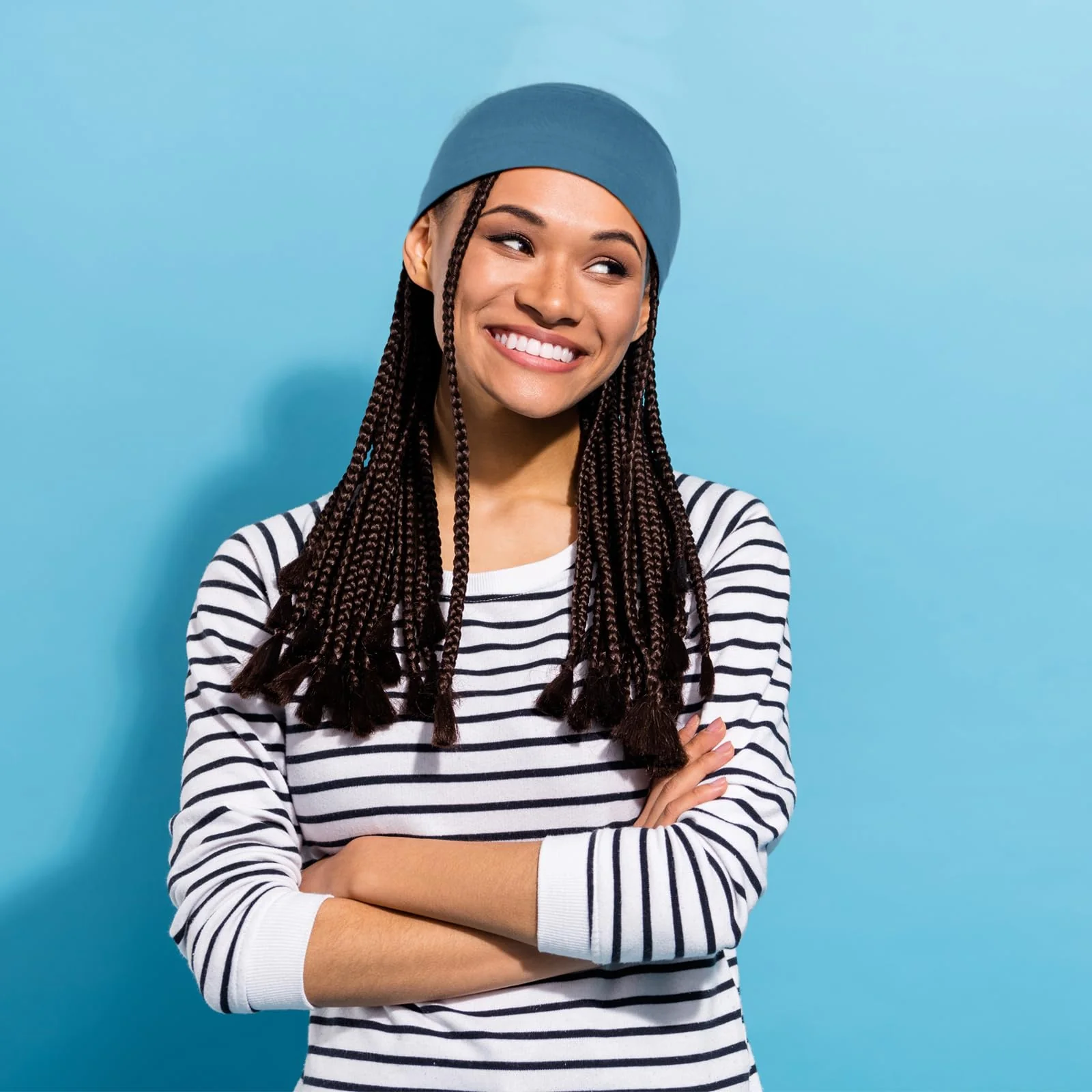 TSKNOMO 4 Pieces Chemo Headwear for Women Chemo Caps Sleep Cap for Hair Loss Black + Grey Green + Light Blue + Pink - Image 7