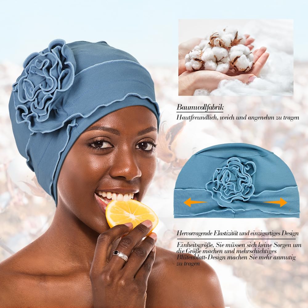TSKNOMO 4 Pieces Chemo Headwear Set for Women, Breathable Cancer Headwear, Elastic Chemo Hats for Women with Hair Loss Light Grey + Light Purple + Light Blue + Khaki - Image 2