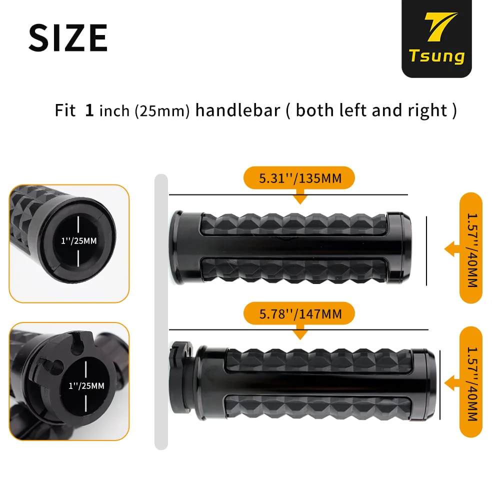 TSUNG Handlebar Grips 1 Inch Motorcycle 25MM Throttle Hand Grip Knob - Image 7