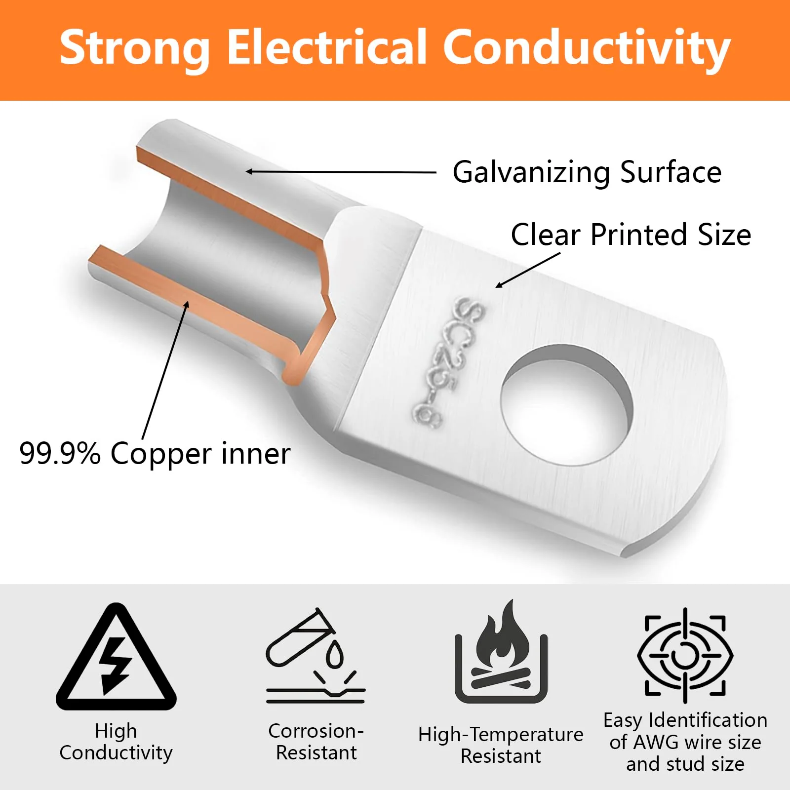 Tube Cable Lugs Cable Lugs Set, 140 Pieces Wire End Ferrules 6 mm² 10 mm² 16 mm² 25 mm² for Car Battery Cable Distribution Boxes, Diameter M6/M8 Ring Terminals Set with 70 Heat Shrink Tubing 2: 1 - Image 3