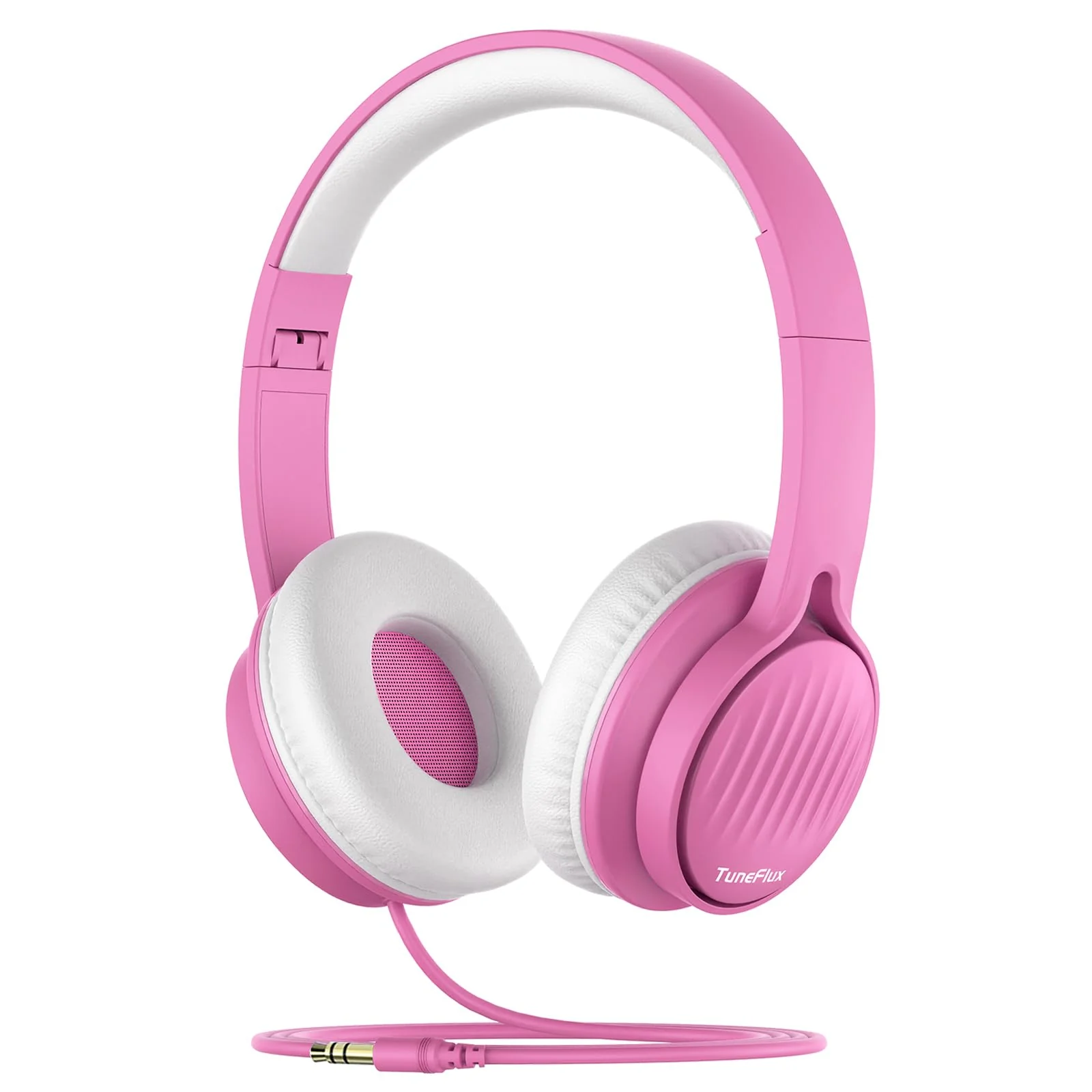 TuneFlux Upgraded Kids Headphones, Wired Toddler Headphones, 85dB Limited Volume On Ear Headphones, Portable Foldable Design, Stereo Sound Kids Headphones for School/Tablet/Travel-Pink Pink