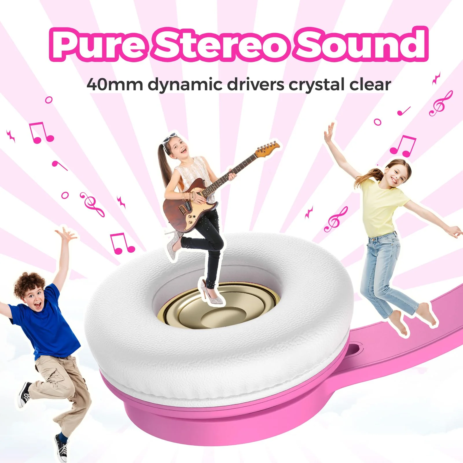 TuneFlux Upgraded Kids Headphones, Wired Toddler Headphones, 85dB Limited Volume On Ear Headphones, Portable Foldable Design, Stereo Sound Kids Headphones for School/Tablet/Travel-Pink Pink - Image 5