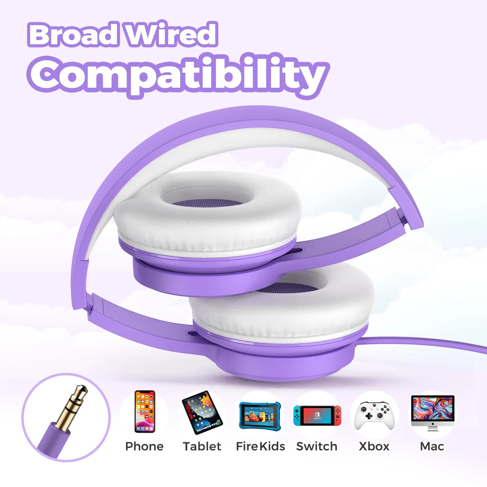 TuneFlux Upgraded Kids Headphones, Wired Toddler Headphones, 85dB Limited Volume On Ear Headphones, Portable Foldable Design, Stereo Sound Kids Headphones for School/Tablet/Travel-Purple Purple - Image 6