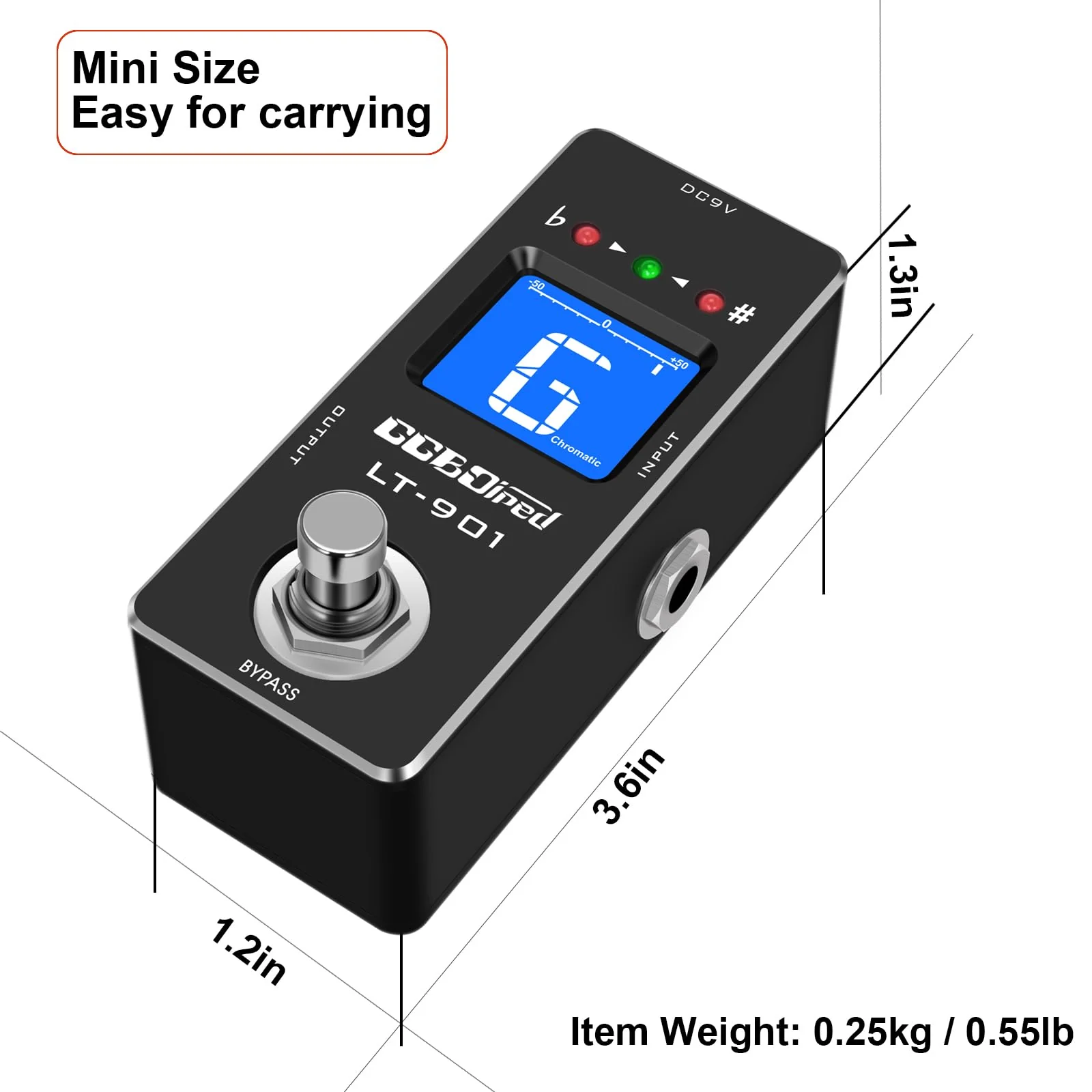 Tuner Pedal, High Precision Chromatic Guitar Tuner Pedal with LCD Indicator for Electric Guitar & Bass, Dual Independent Channel Mode, True Bypass Black Tunner Pedal - Image 9