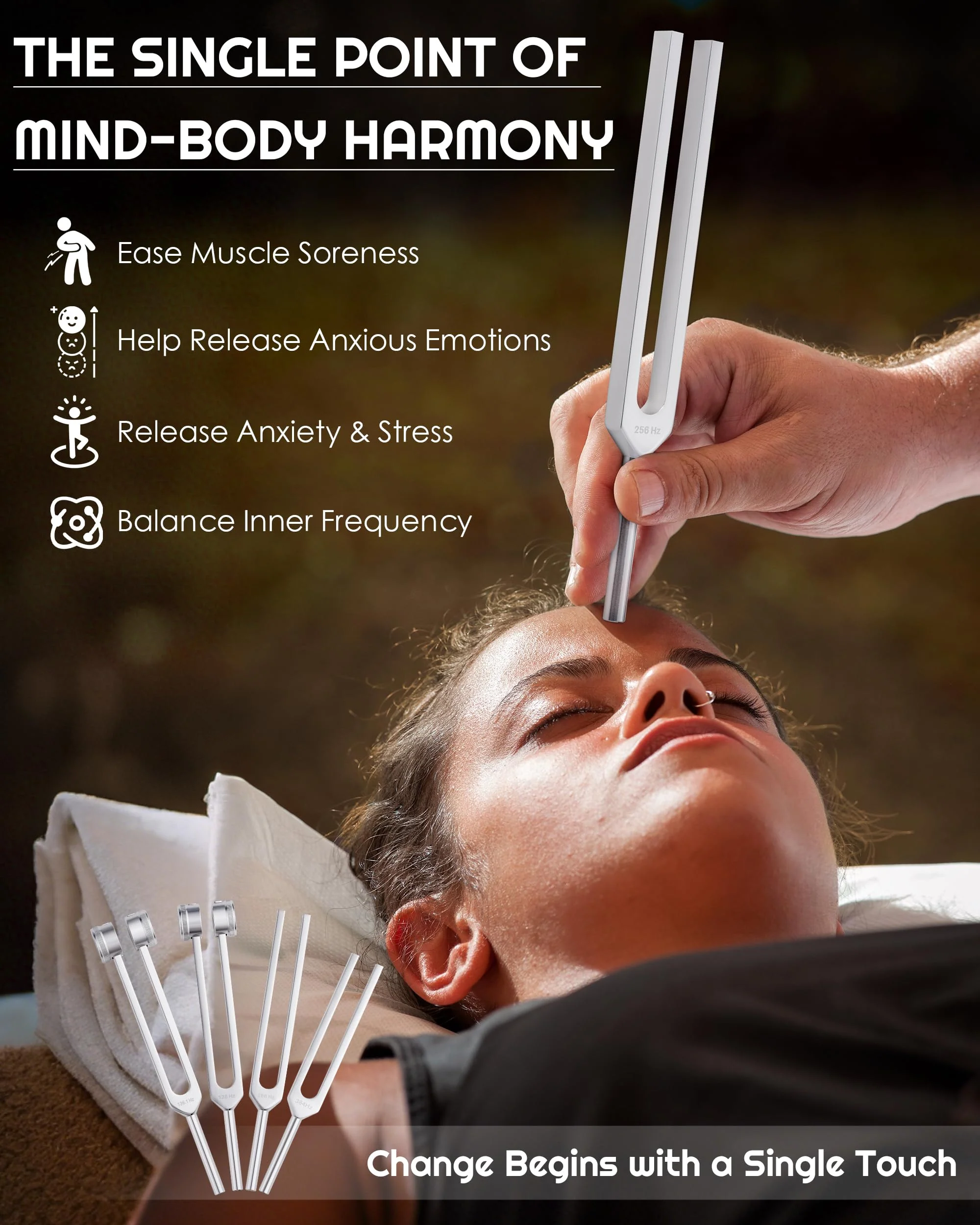 Tuning Forks for Healing Set-128Hz, 136.1Hz, 256Hz, 384Hz Weighted & Unweighted with Activator & Pouch-Complete Sound Therapy Kit for Chakra Balancing, Yoga, Meditation, Stress Relief & Energy Healing - Image 2