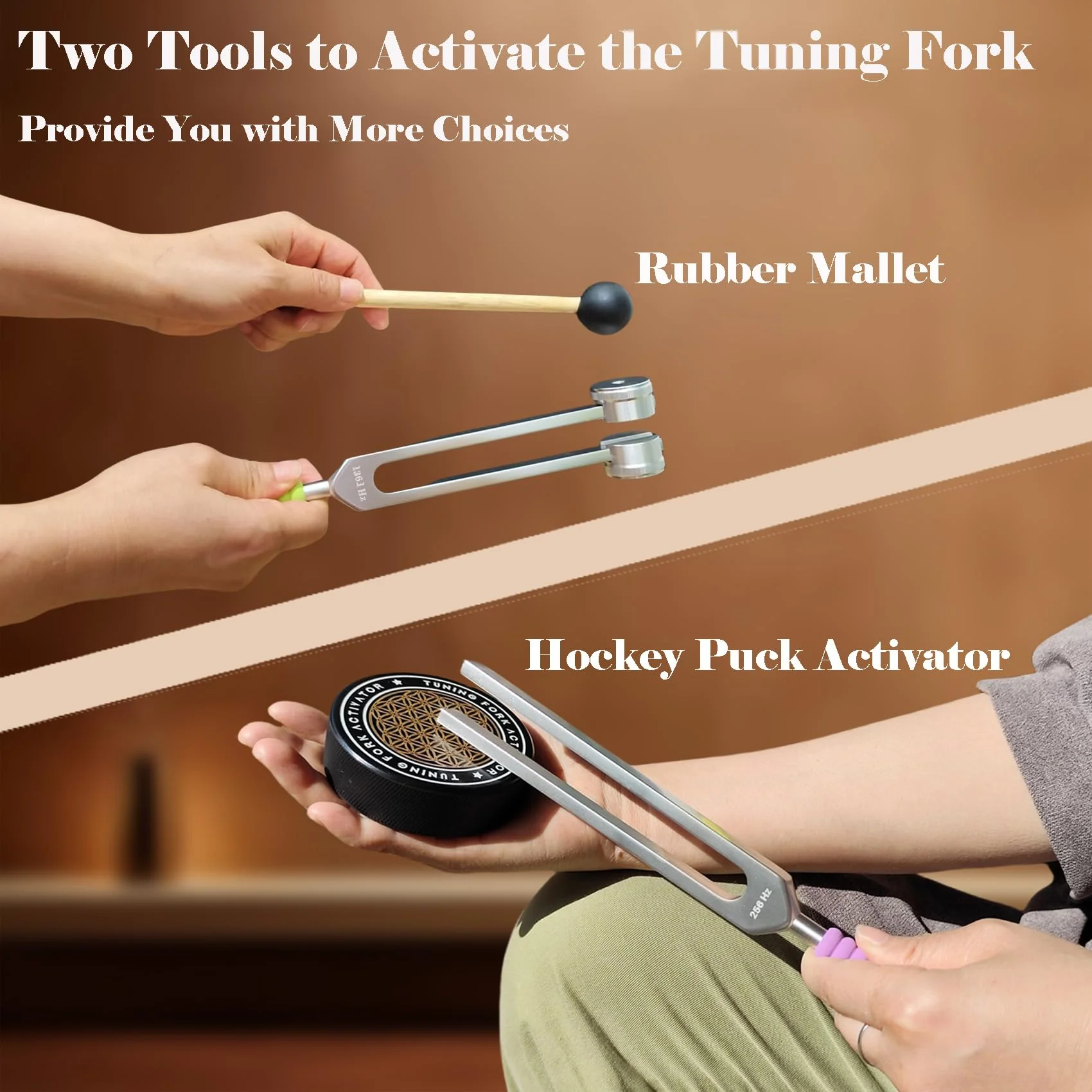 Tuning Forks for Healing Set (128Hz, 136.1Hz, 256Hz, 384Hz) with Activator & Reflex Hammer, Sound Therapy Instruments for Chakra/Yoga/Meditation, Frequency Healing Devices in Vegan Leather Pouch Silver - Image 7