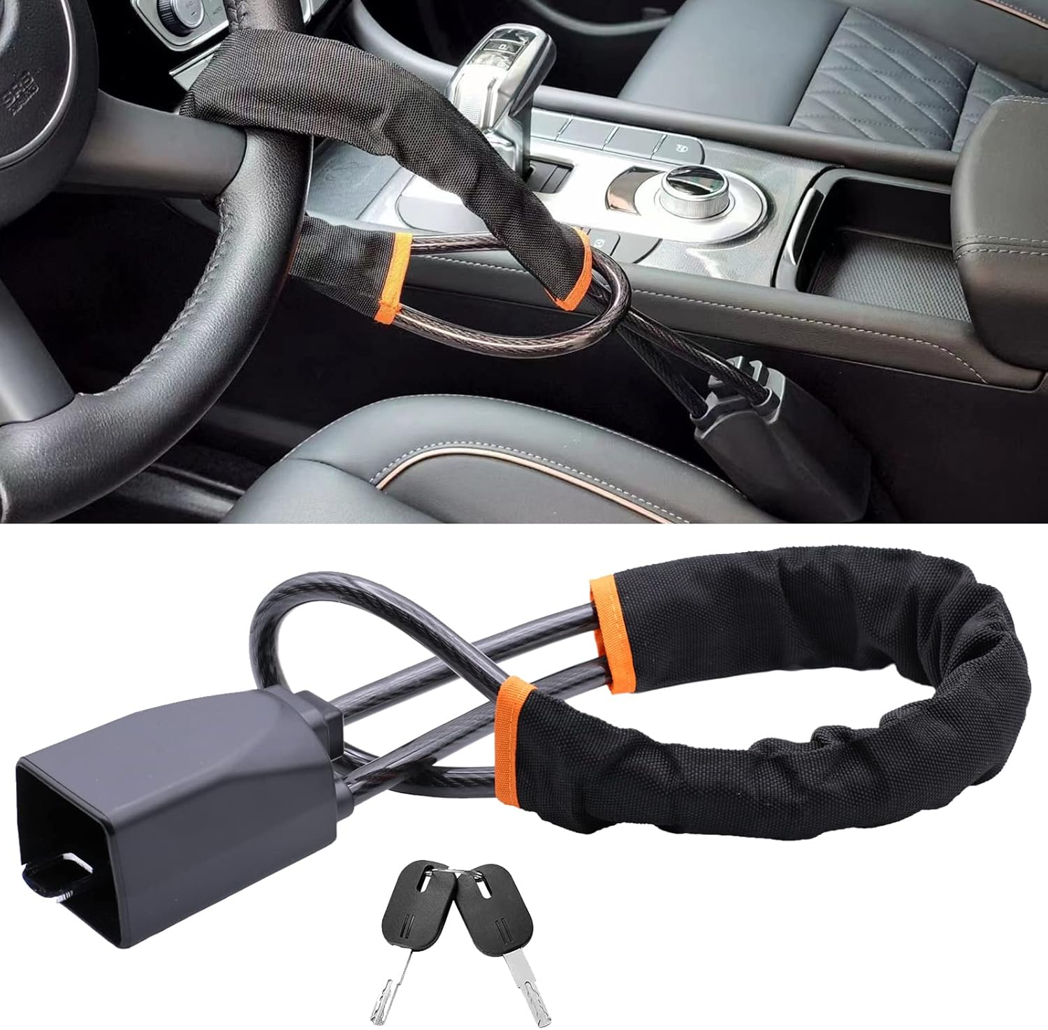 Turnart Steering Wheel Lock Universal Fit Most Vehicles with Seat Belt Buckles Sturdy Lock for Car Truck SUV Van Security with 3 Keys (Black) Black