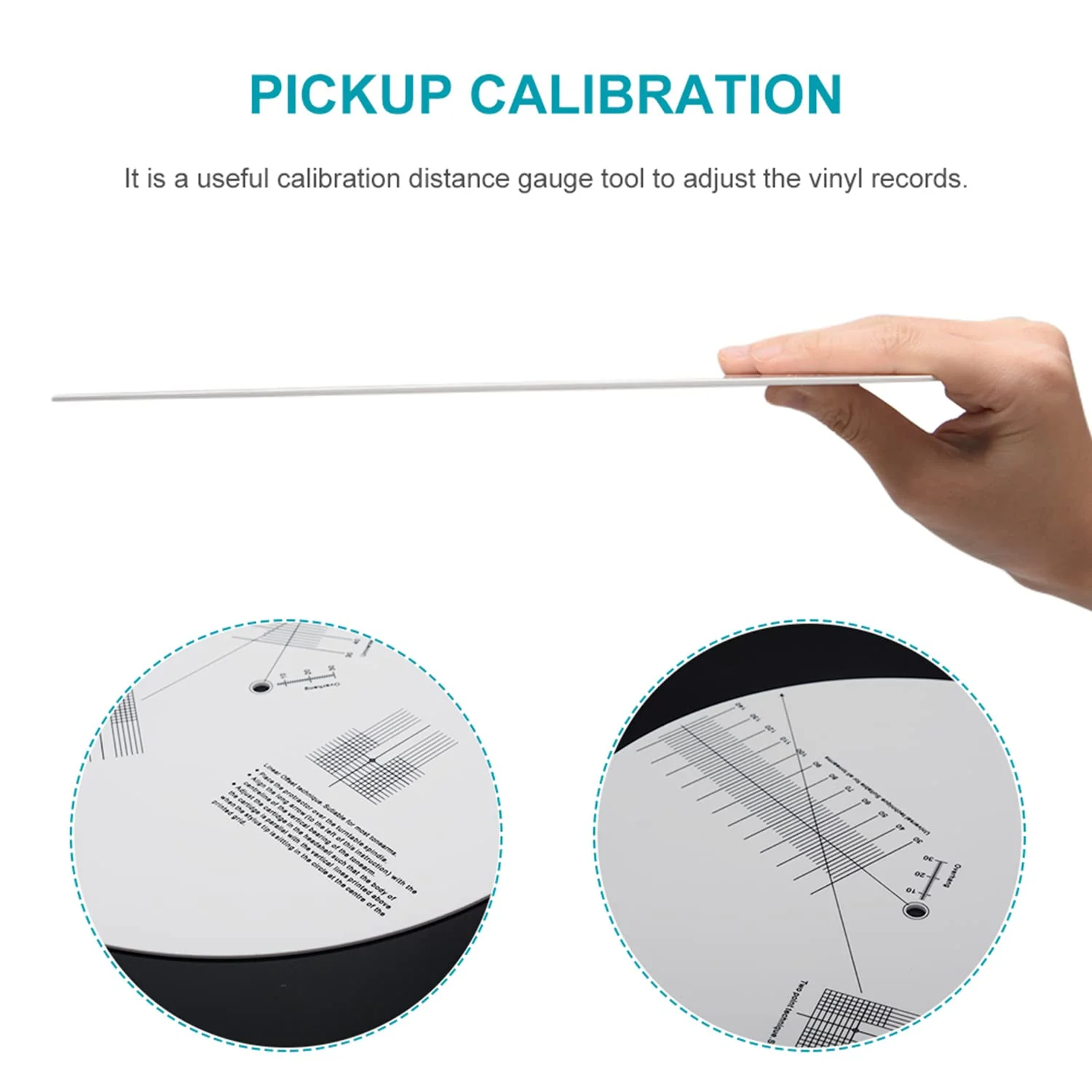 Turntable Cartridge Alignment Protractor Mat, Anti-Sliding LP Vinyl Record Pickup Calibration Plate Distance Gauge Protractor Adjustment Tool Ruler for Turntable Accessories (White) - Image 3