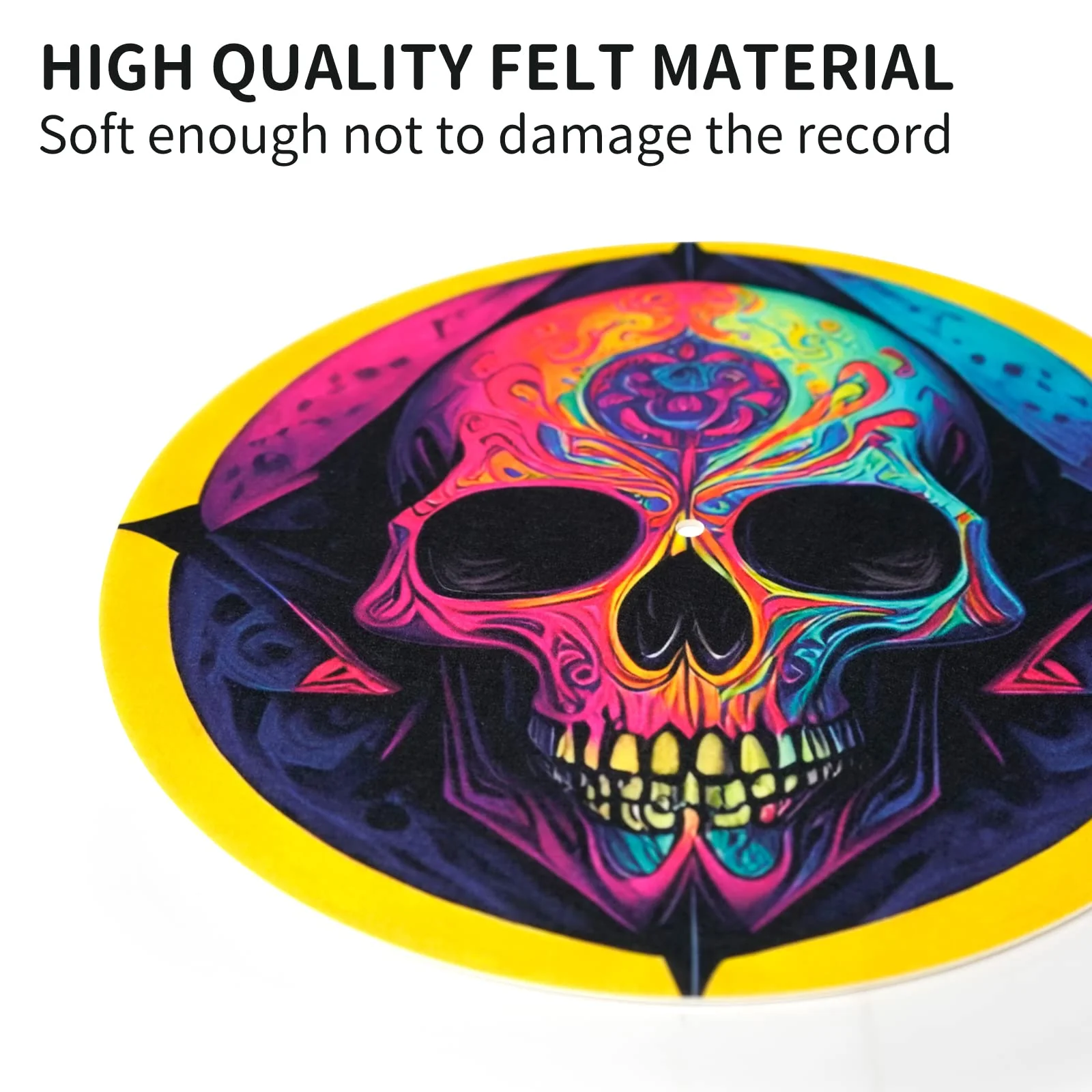 Turntable Platter Mat, 12 Inches Record Mat Felt Skull Pattern Anti-Static Slip Mat for Vinyl LP DJ Turntable Record Player, Reduces Vibrations & Improved Sound Clarity,Style A Style A - Image 4