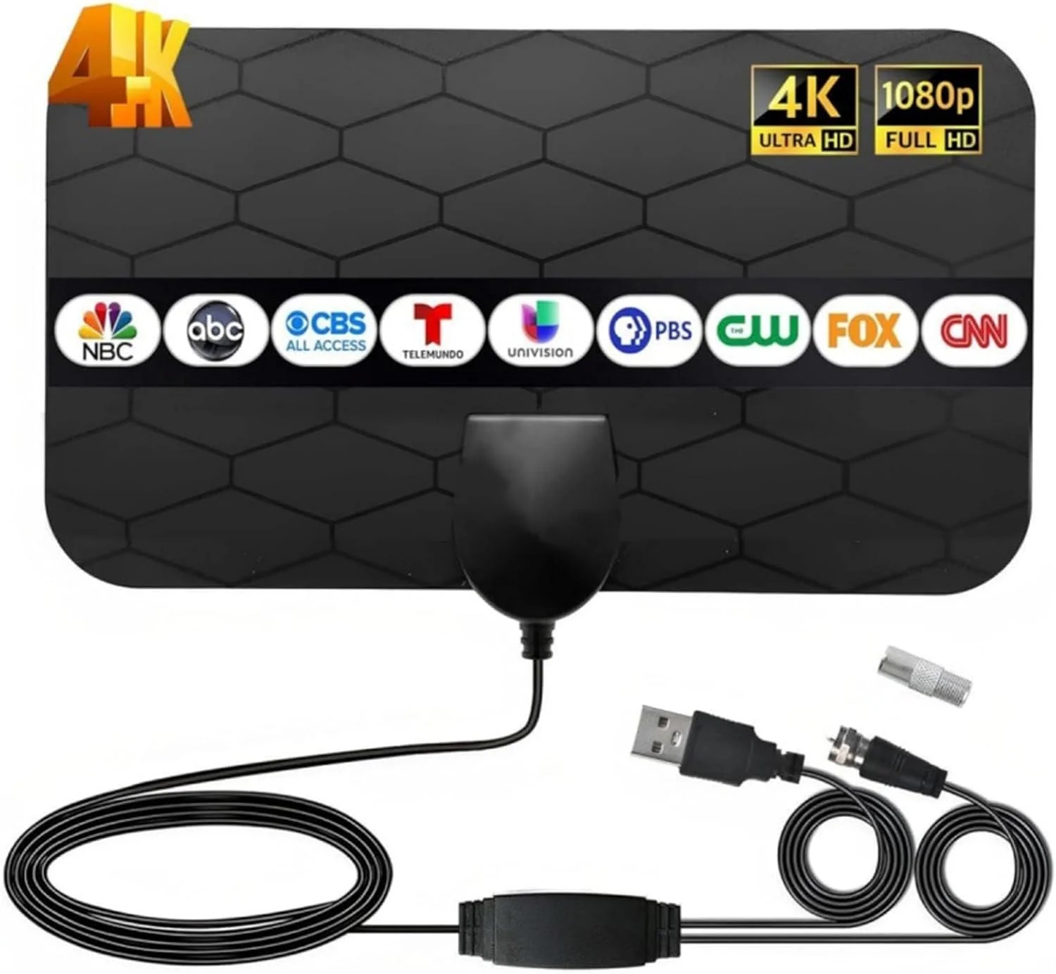 TV Antenna Indoor Long Range 900 Miles, Supports 4K 1080p Smart TV Signal Reception with Signal Amplifier 16ft HDTV Coax Cable
