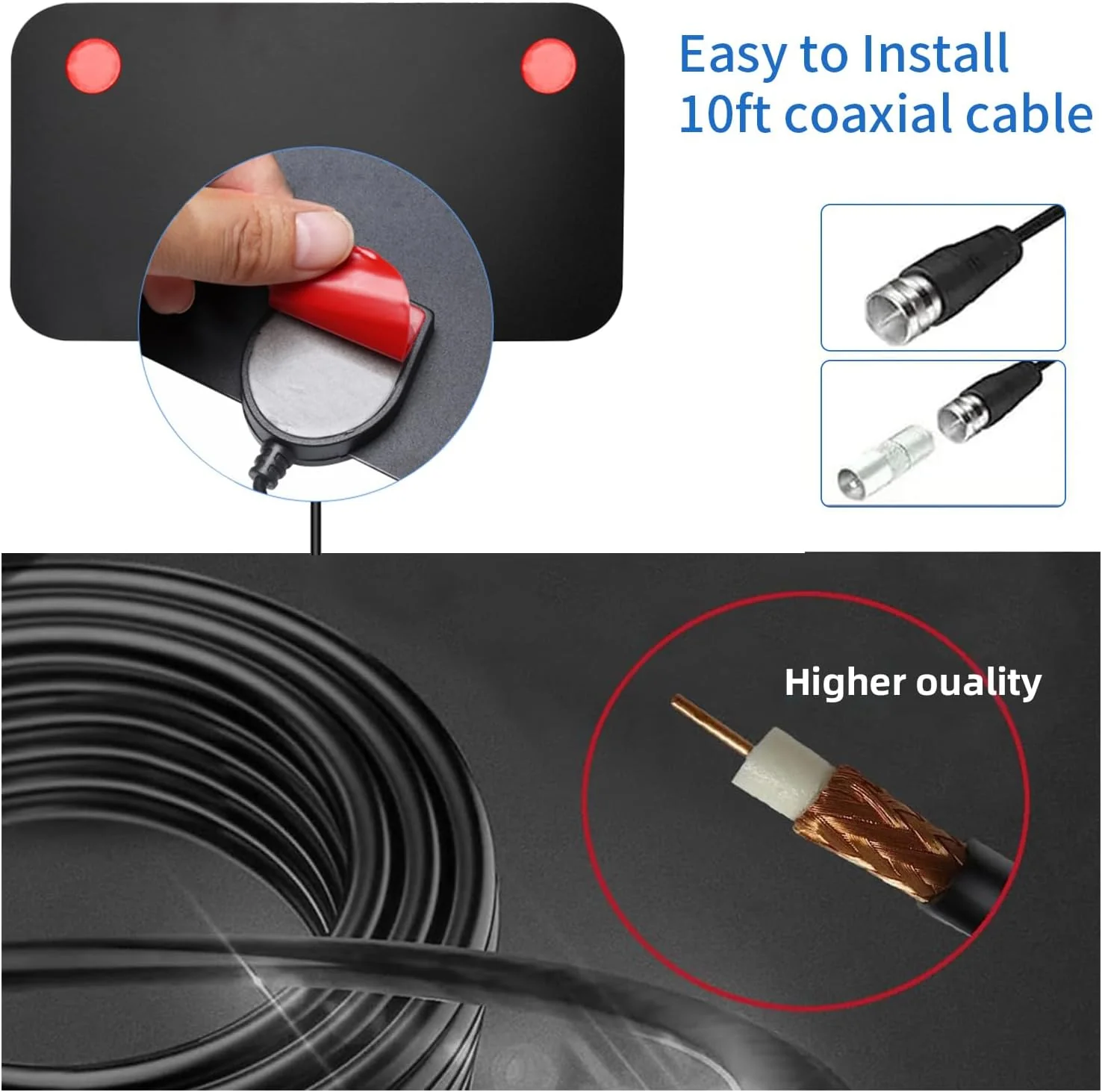 TV Antenna Indoor Long Range 900 Miles, Supports 4K 1080p Smart TV Signal Reception with Signal Amplifier 16ft HDTV Coax Cable - Image 5