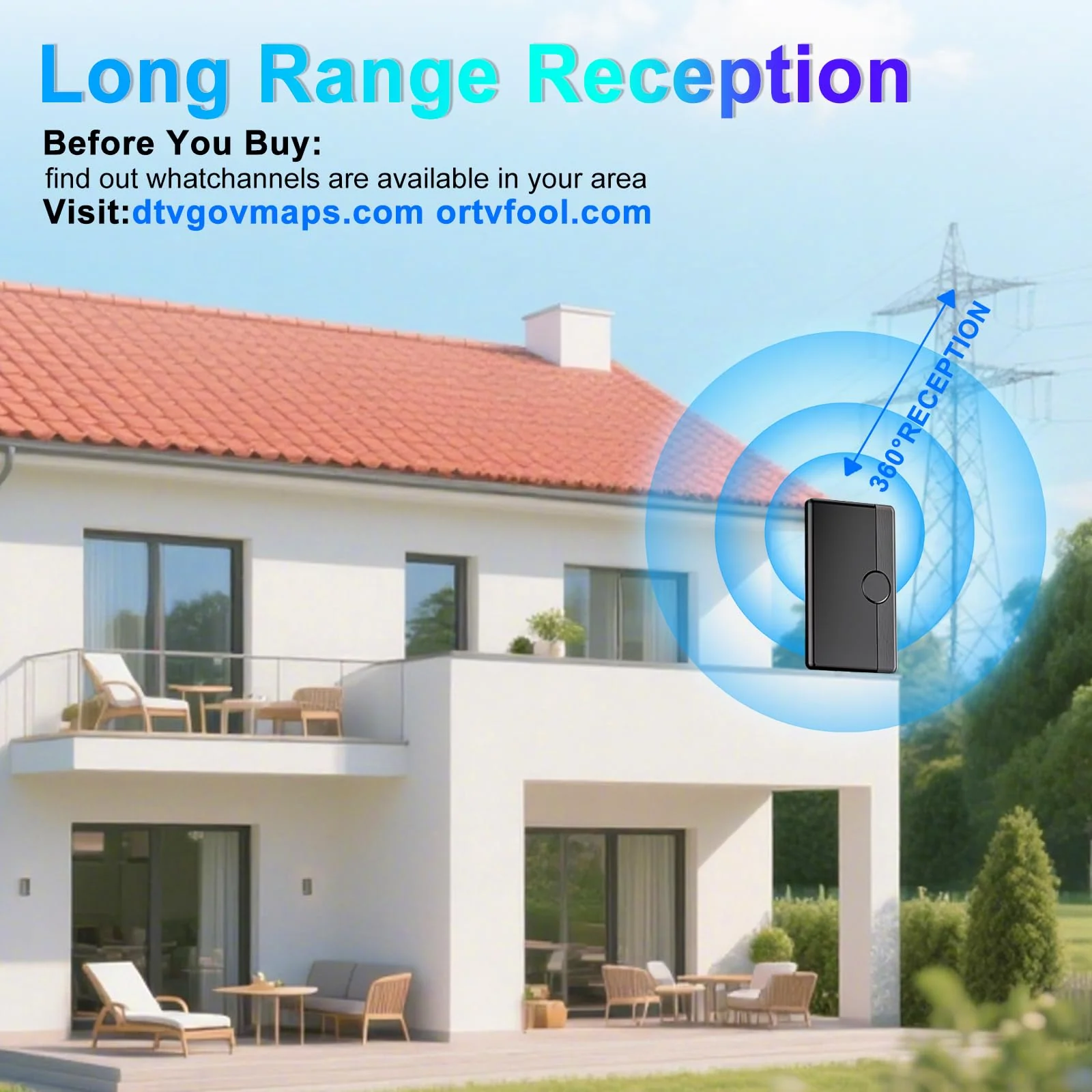 TV Antenna Indoor Outdoor 2026 for Smart/Old TV for Long Range 360° Reception and Local Channels Digital HD Antenna with Amplifier Signal Booster Supports 8K 4K 1080p - 26.2 ft HDTV Coax Cable - Image 5