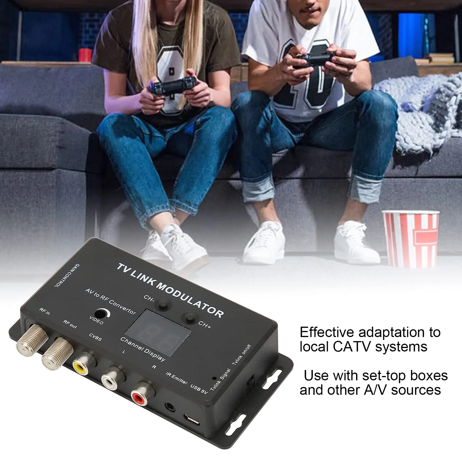 TV Link Modulator, Mini AV to RF UHF Modulator Support PAL NTSC Adjustable Output Gain Electronic UHF Home Converter, for DVD Players, Games, Digital - Image 2