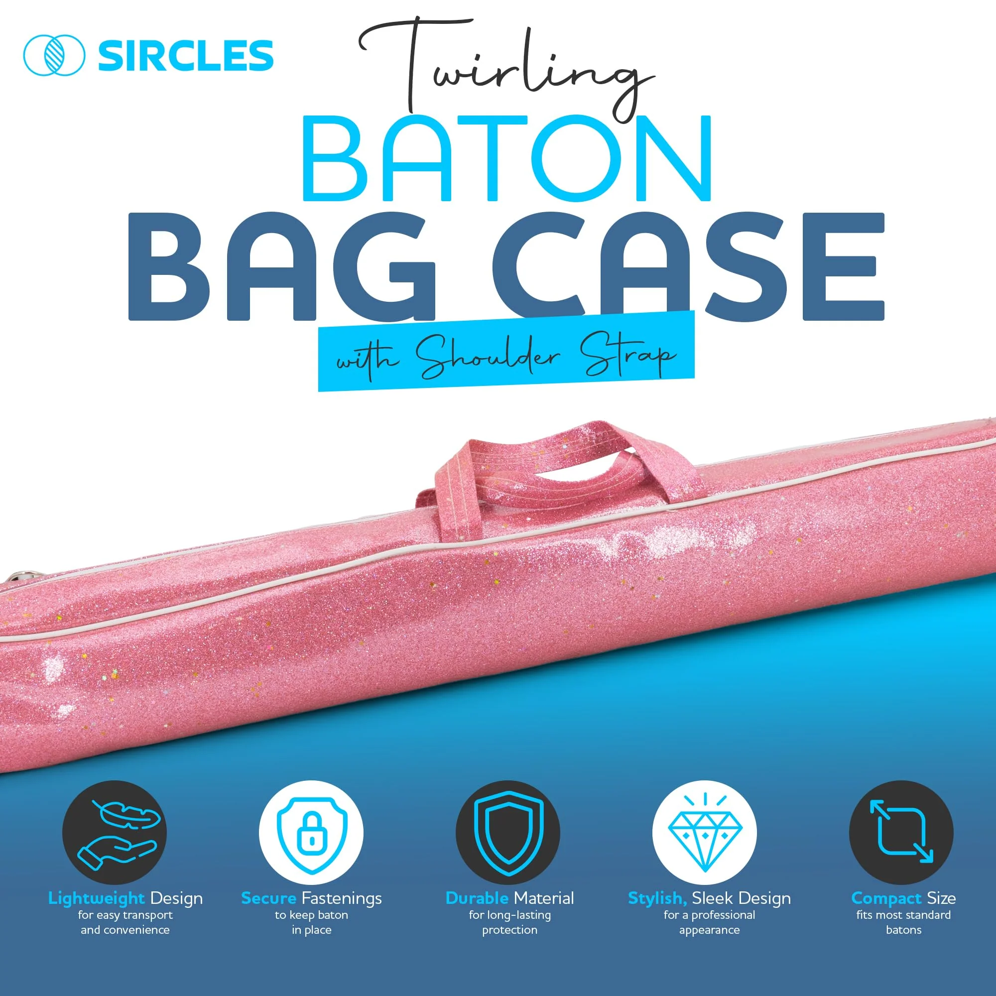 Twirling Baton Bag Case with Adjustable Shoulder Strap - Pink Sparkle Case for Majorette Marching Dance Batons - Complete with 2 Rainbow Dance Ribbons Baton Bag Pink - Image 3