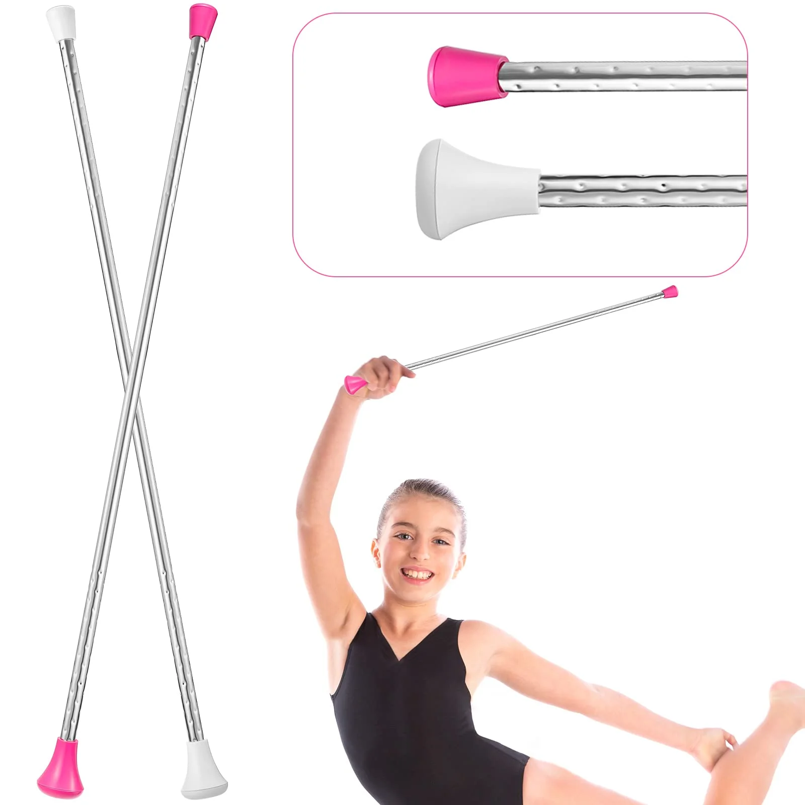 Twirling Baton Unisex Kids' Gymnastics Dance Baton Metal Baton Marching Band Baton Parade Baton Stick for Talent Shows, Artistic Dancing, Baton Twirling (White, Pink,26 Inch) White, Pink 26 Inch
