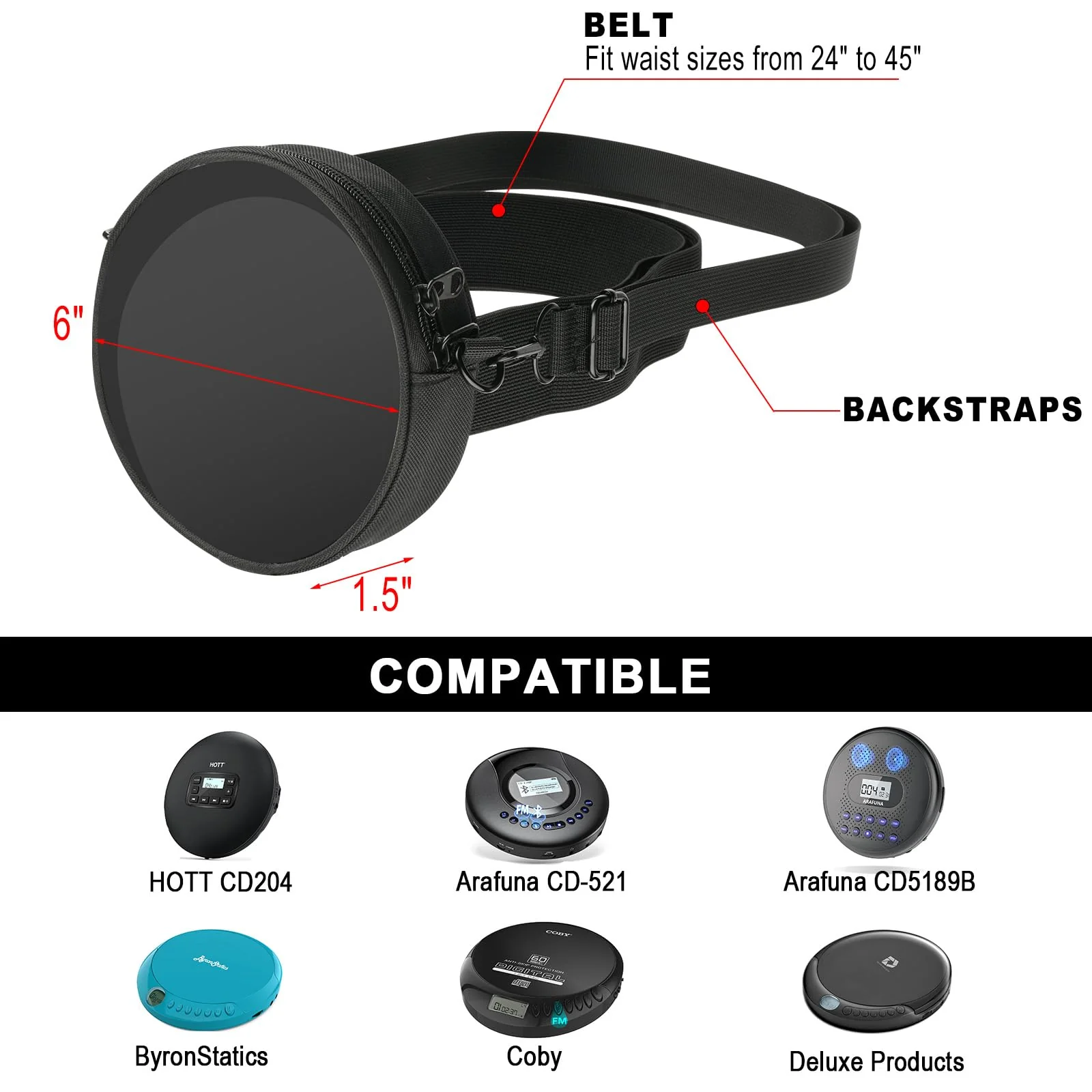 TXEsign CD Player Storage Bag, 6" Disk Case With Adjustable Shoulder Strap, Waist Band, and Transparent Window - Image 5