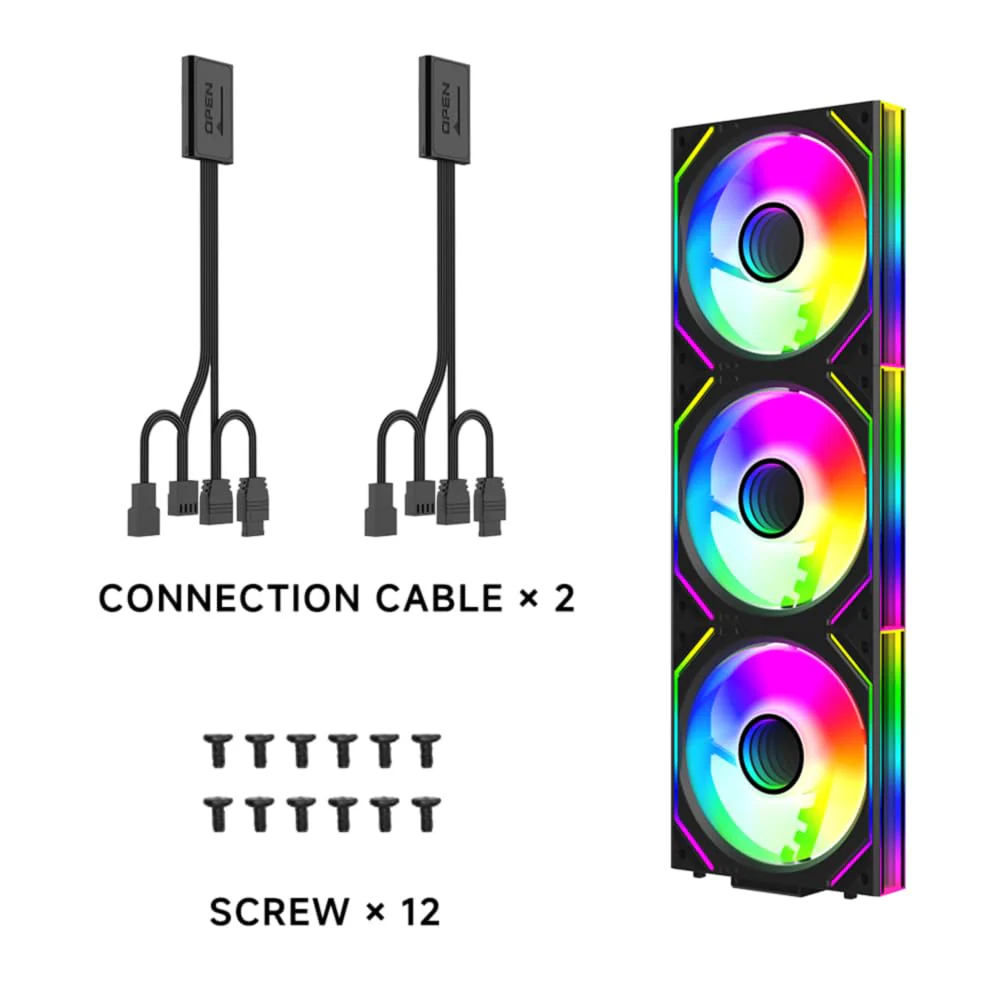 TZMRIT Interstellar-V2 Infinity Mirror ARGB PWM Fan 120 mm Black, RGB Fan 120 mm, Triple Pack (Black) Black-V2 - Image 6