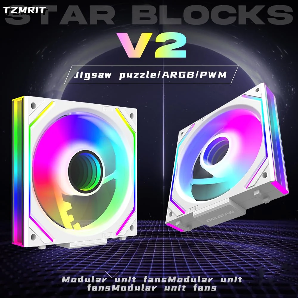 TZMRIT Interstellar-V2 Infinity Mirror ARGB PWM Fan 120 mm White, RGB Fan 120 mm, Triple Pack (White Reverse Flow) White Reverse Flow-V2 - Image 2