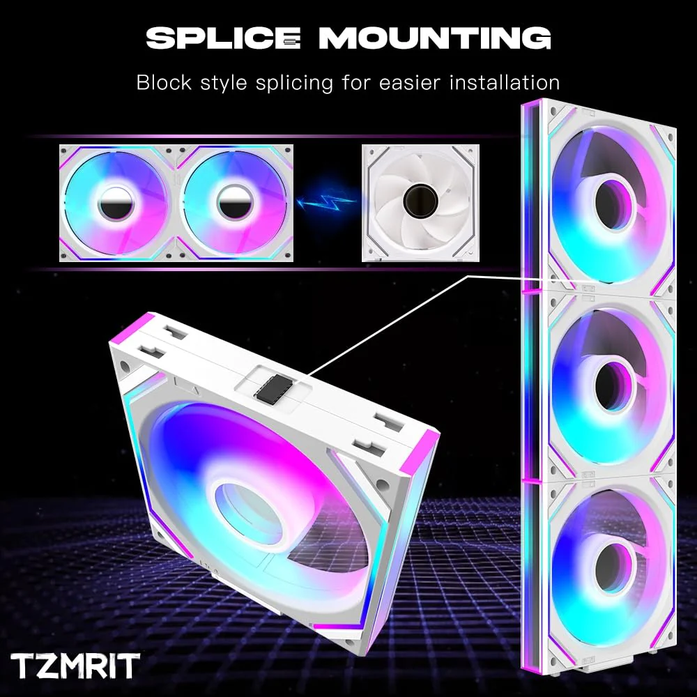 TZMRIT Interstellar-V2 Infinity Mirror ARGB PWM Fan 120 mm White, RGB Fan 120 mm, Triple Pack (White Reverse Flow) White Reverse Flow-V2 - Image 3