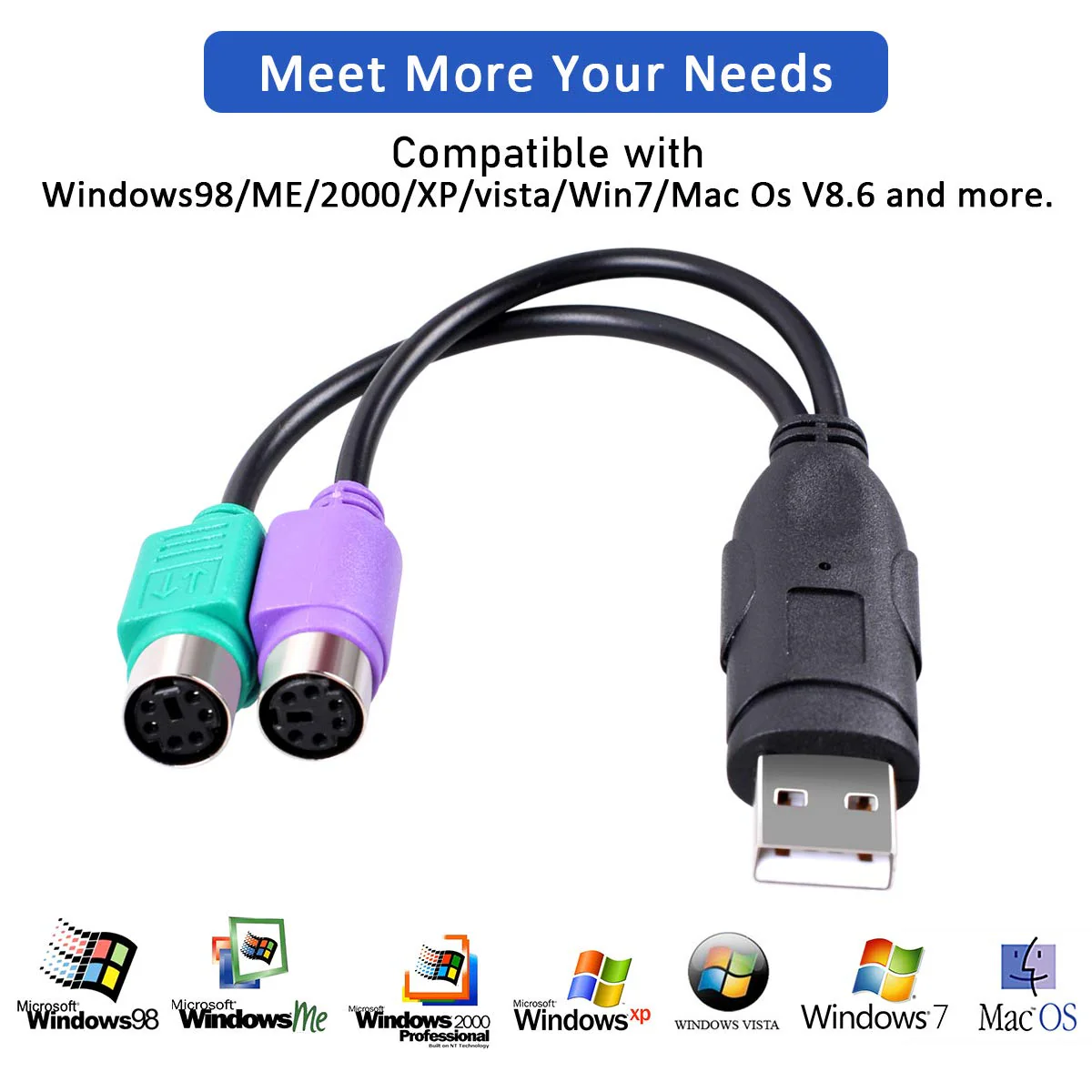 UCEC PS/2 to USB Adapter Converter for PS2 Keyboard Mouse Black PS/2 to USB - Image 3