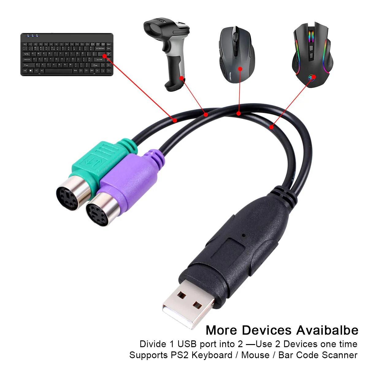 UCEC PS/2 to USB Adapter Converter for PS2 Keyboard Mouse Black PS/2 to USB - Image 7