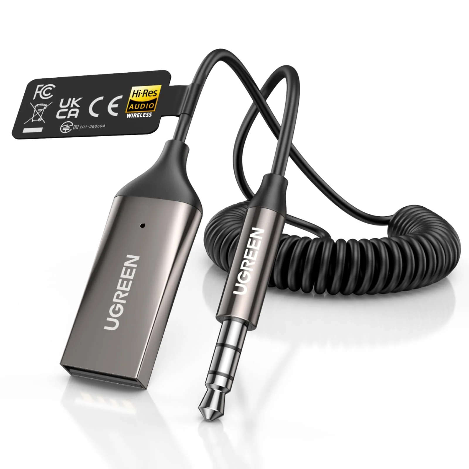 UGREEN Aux to Bluetooth 6.0 Car Adapter with LDAC, 3.5mm Aux Adapter Built-in Microphone, Car Bluetooth Audio Receiver for Hands-Free Calls Compatible with Speaker & Home Audio