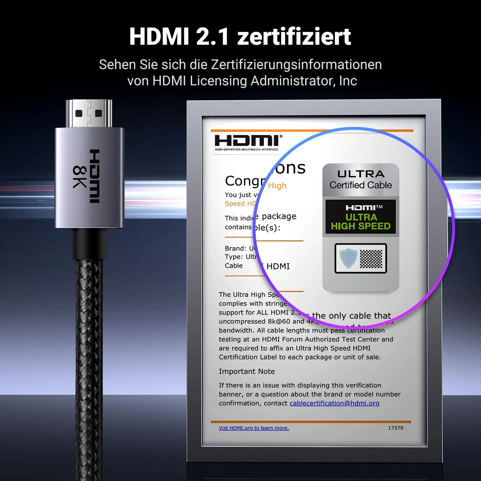 UGREEN HDMI 2.1 Cable 8K 60Hz 4K 240Hz 165Hz 144Hz 120Hz 48Gbps High Speed, HDMI Cable 2.1 Ultra HD eARC HDR 10+ HDCP Dolby Vision VRR Compatible with TV/PS5/PS4/Xbox Series X/Monitor/Laptop (2M) 2.0 Meter - Image 2