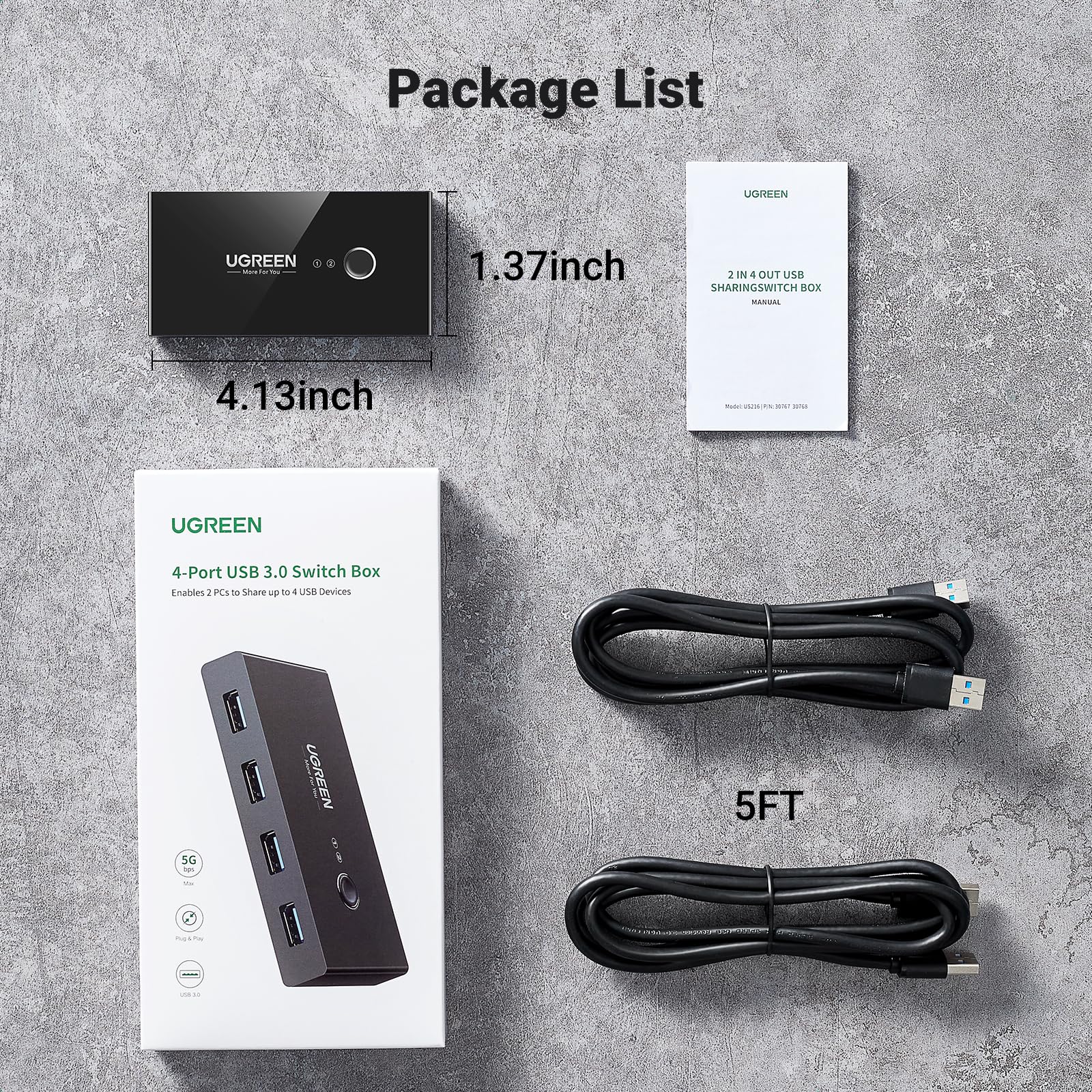 UGREEN USB 3.0 Switch Selector 2 Computers Share 4 USB Ports USB Switcher USB for PC Laptop Keyboard Mouse Printer Scanner One Button Switch Adapter with 2 Pack USB 3.0 Cables - Image 9