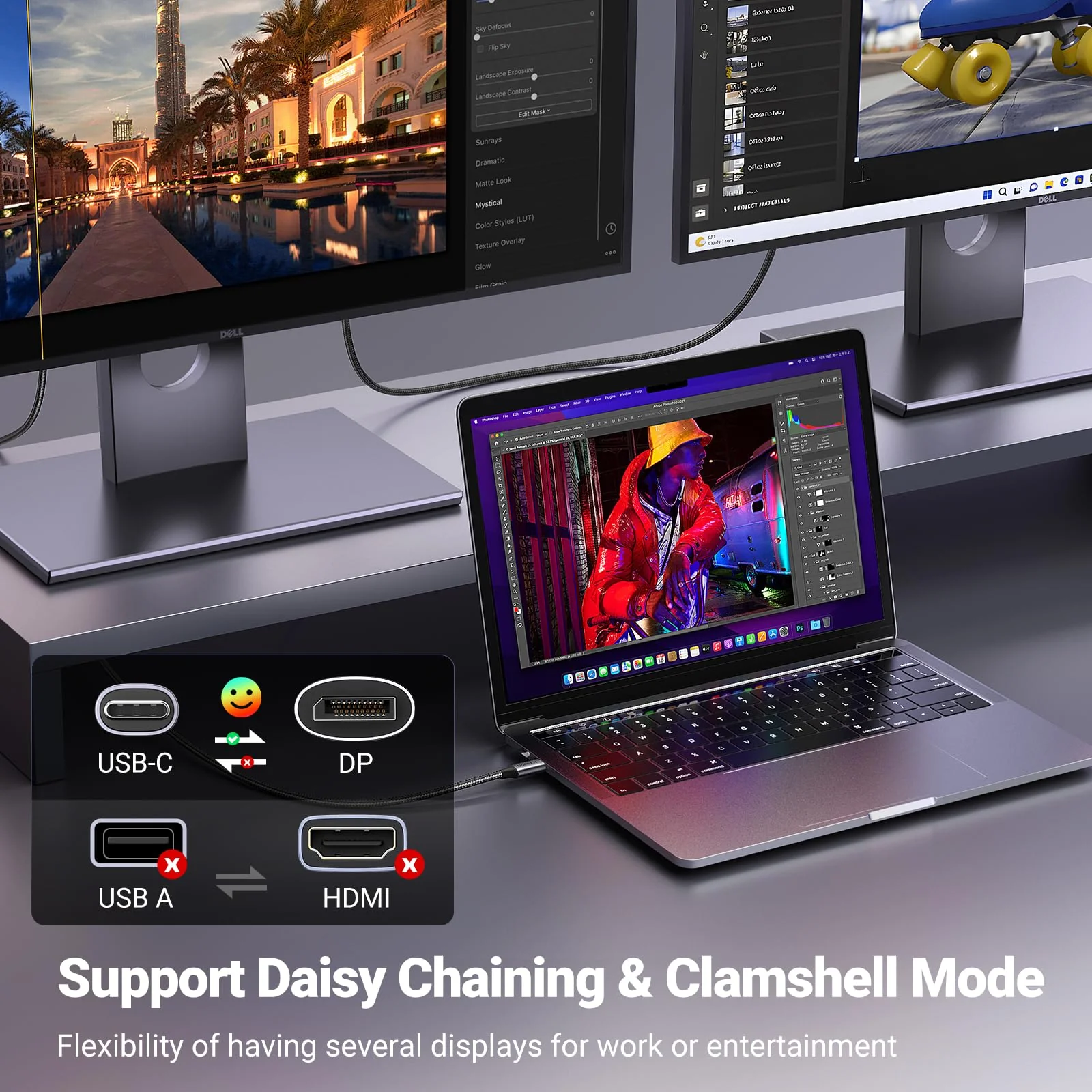UGREEN USB C to DisplayPort 1.4 Cable 8K@60Hz 4K@240Hz Unidirectional Thunderbolt 4/3 to DisplayPort Cord USB C to DP 32.4Gbps Compatible iPhone 16, MacBook Pro/Air, iPad, Mac Mini, Galaxy, XPS, 6.6FT - Image 4