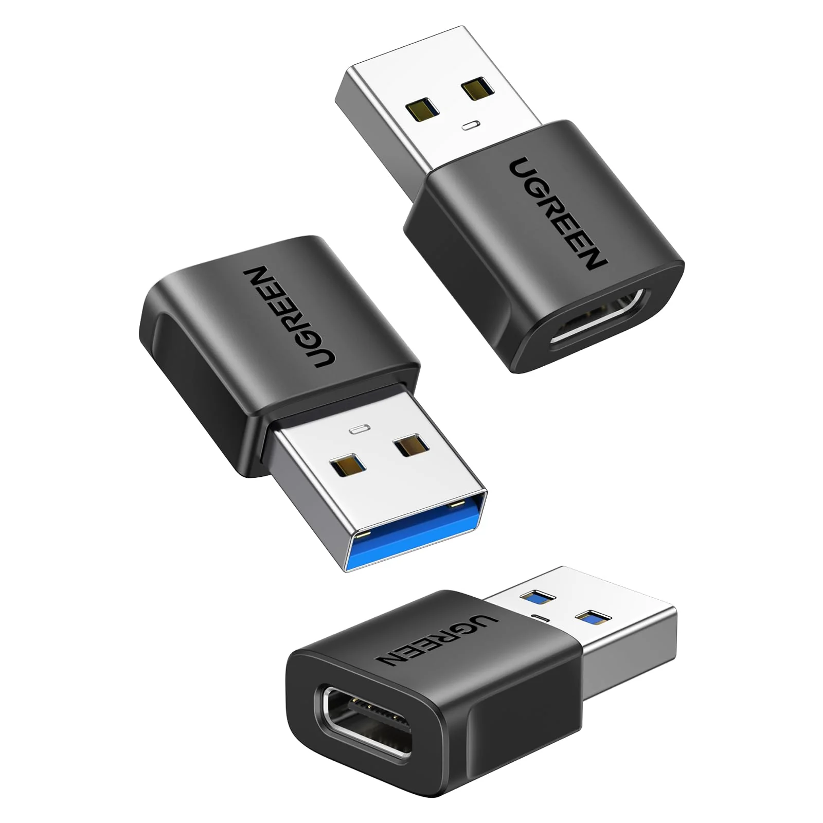 UGREEN USB to USB C Adapter 3Pack, 10Gbps USB C Female to USB 3.0 Male Adapter Type C Charge Converter for iPhone 14 13 Plus Pro Max,Apple Watch 7 8 9,Samsung Galaxy S23 S24,Pad Air,Black