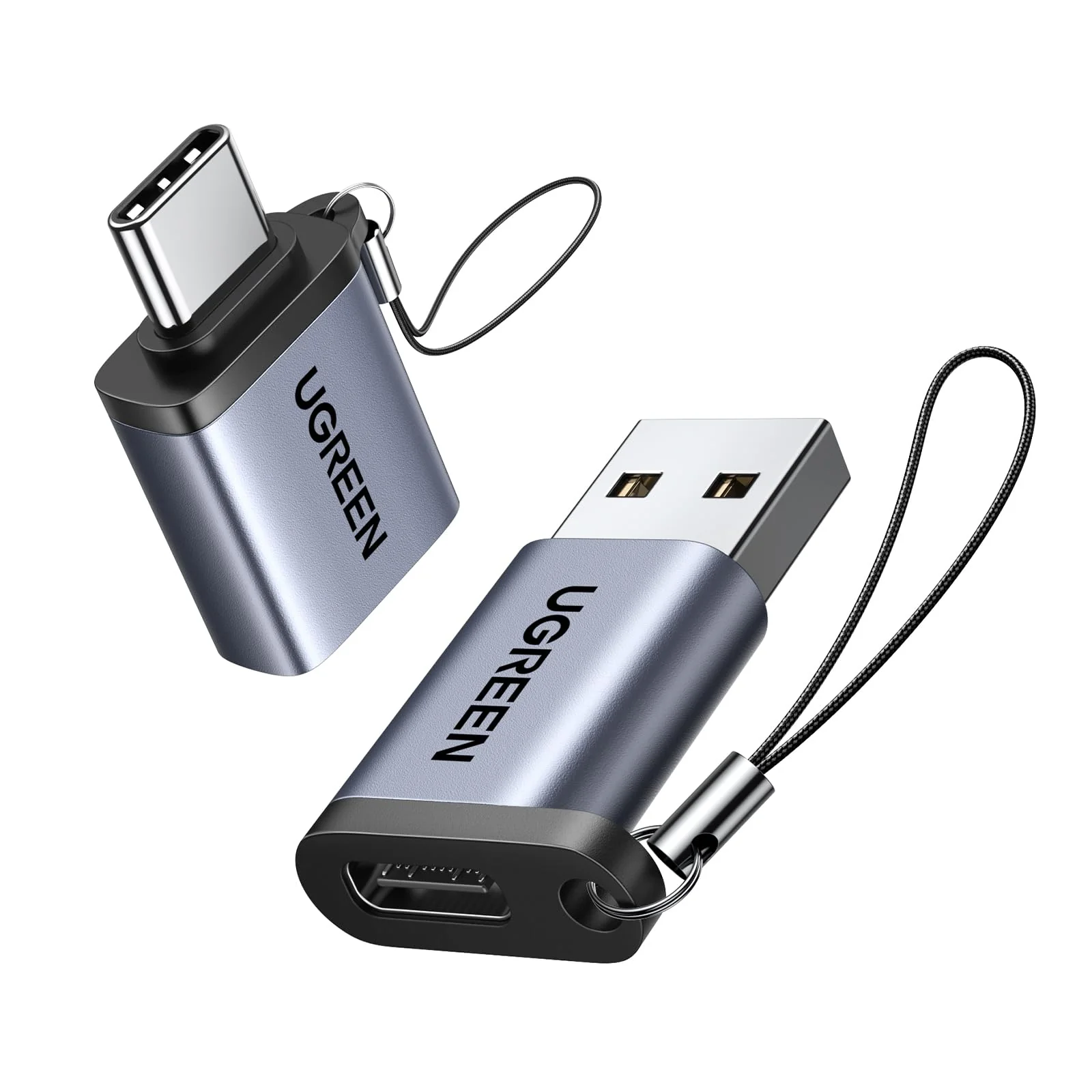 UGREEN USB to USB C Adapter USB C Male to USB 3.0 Female 2 Pack,10Gbps USB C Female to USB Male Adapter Thunderbolt Compatible with iPhone 16 15, MacBook, iPad, Samsung Galaxy,Apple MagSafe Watch 9/8