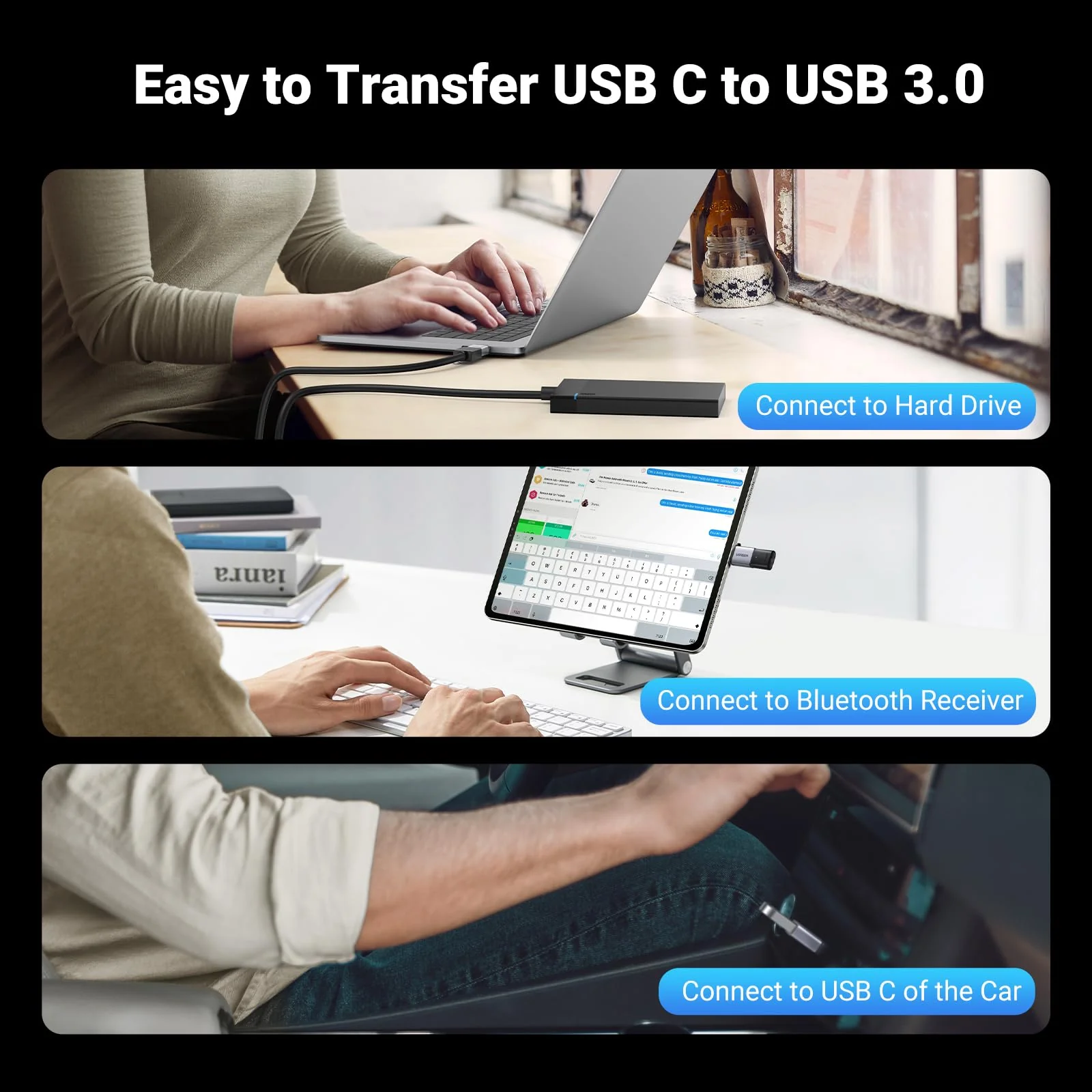 UGREEN USB to USB C Adapter USB C Male to USB 3.0 Female 2 Pack,10Gbps USB C Female to USB Male Adapter Thunderbolt Compatible with iPhone 16 15, MacBook, iPad, Samsung Galaxy,Apple MagSafe Watch 9/8 - Image 8
