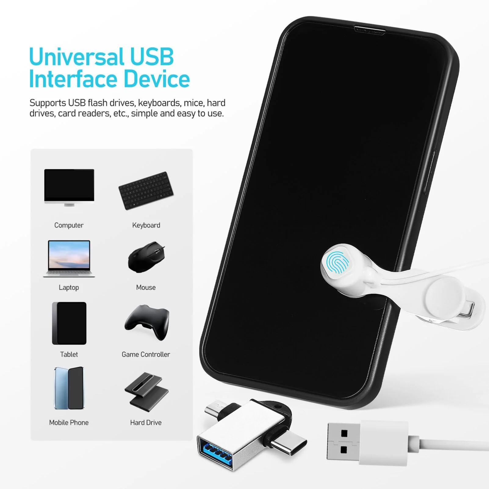UKCOCO Automatic Phone Screen Clicker, Simulated Finger Clicker Clip-on with 2 in 1 OTG Connector Screen Auto Clicker for Gaming, Shopping, Live Broadcasts New white - Image 5