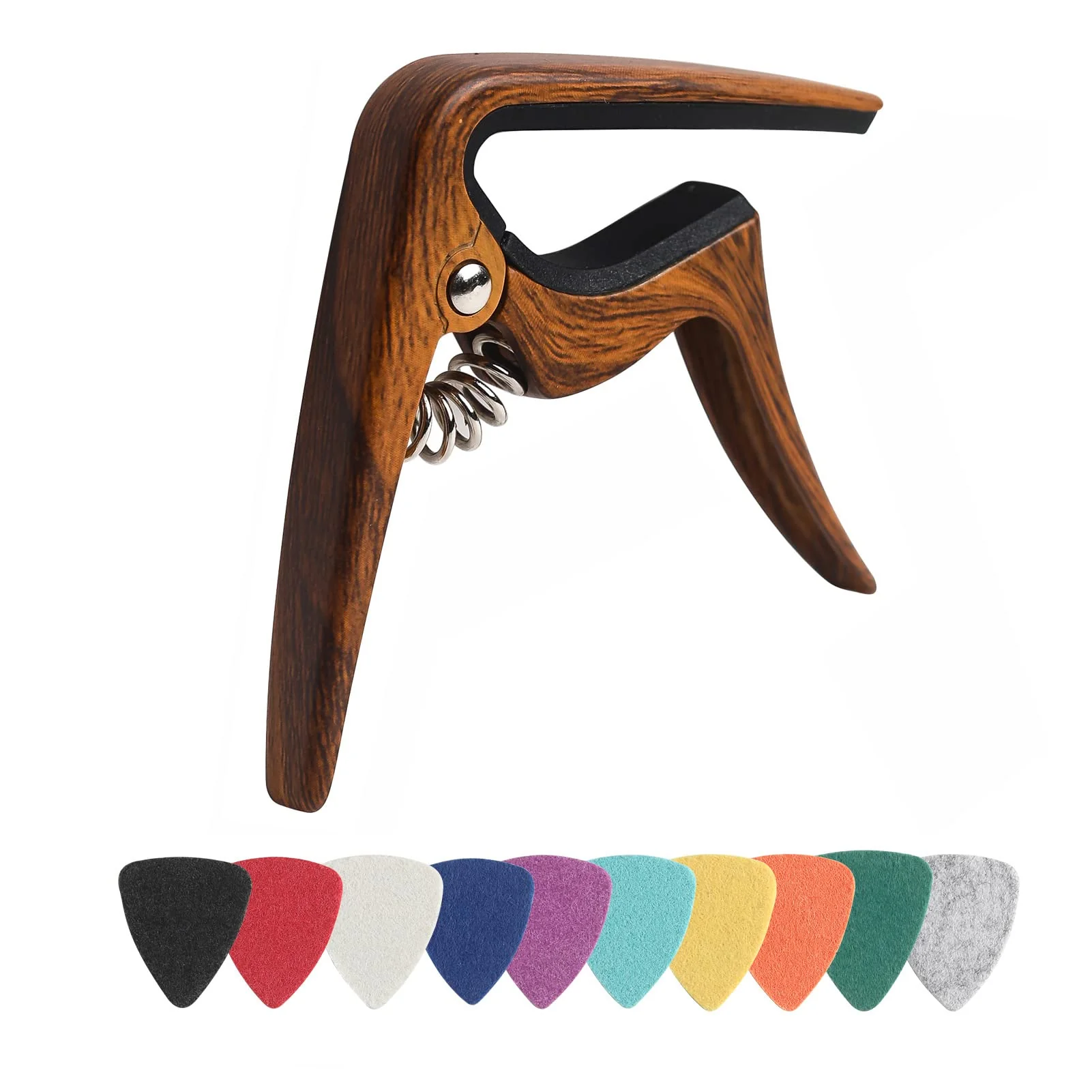 Ukulele Capo for Soprano, Concert, Tenor, Baritone Ukulele with felt picks (Walnut) Walnut