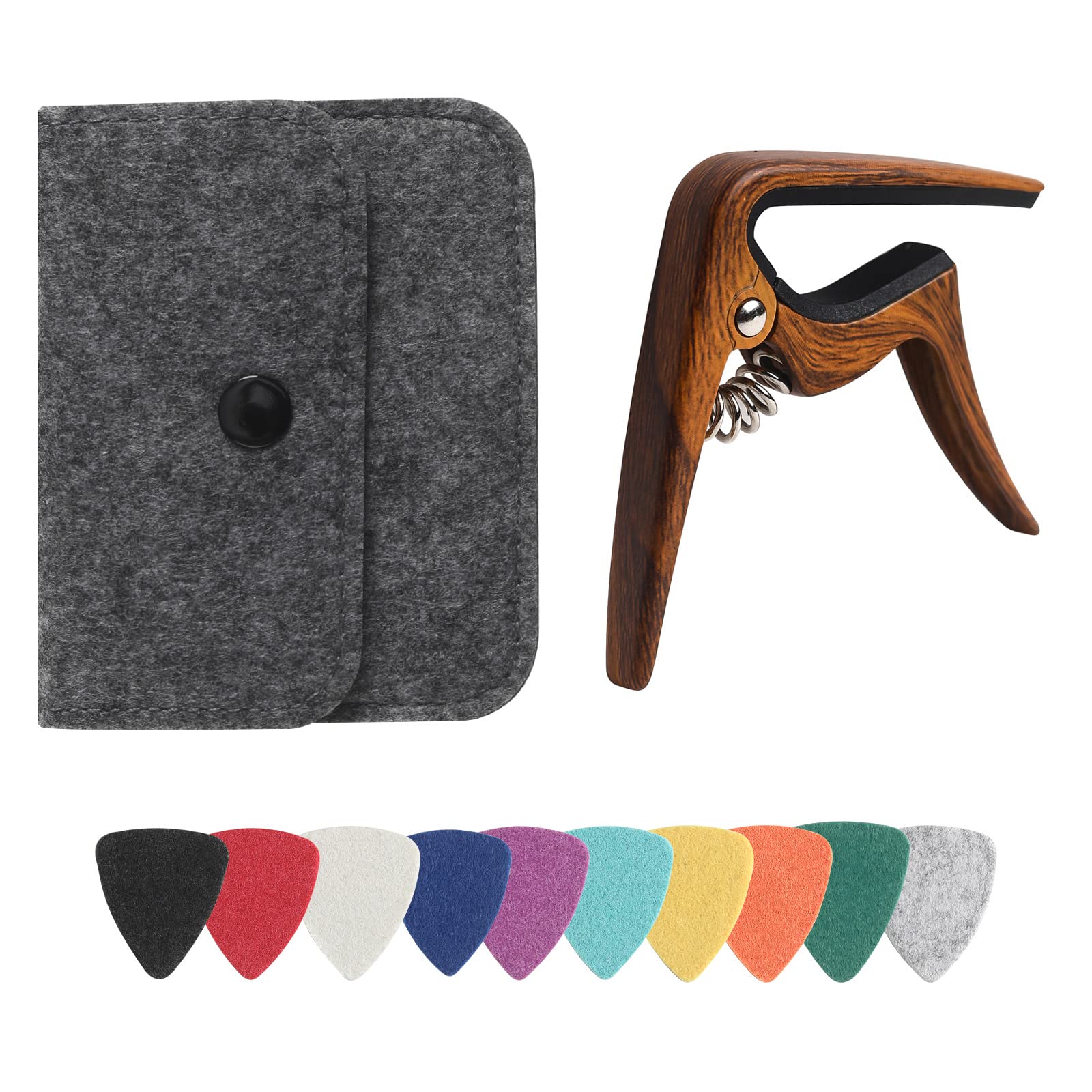 Ukulele Capo for Soprano, Concert, Tenor, Baritone Ukulele with felt picks (Walnut) Walnut - Image 7