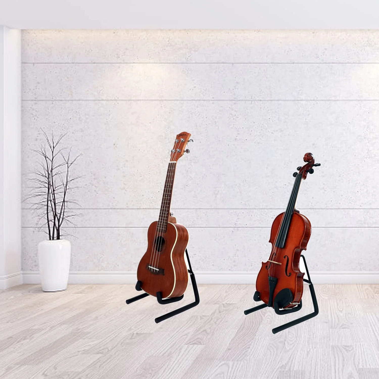 Ukulele Stand Floor Foldable Ukulele Stand Holder for Ukulele Violin Instrument A Frame Metal Thick Sponge Padded Non-slip Portable Black - Image 6
