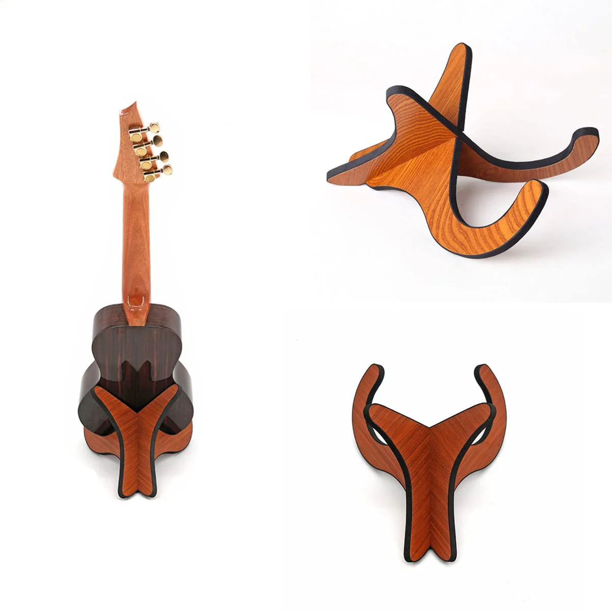 Ukulele Stand, Mahogany Foam Ukulele Stand, Portable Wooden Ukulele Stand for Ukulele, Mandolins and Violins - Image 6