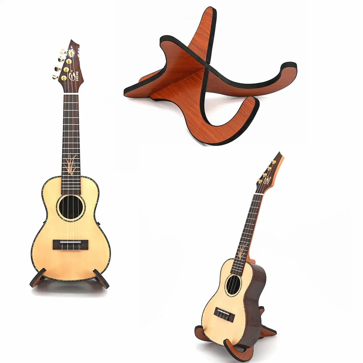 Ukulele Stand, Mahogany Foam Ukulele Stand, Portable Wooden Ukulele Stand for Ukulele, Mandolins and Violins - Image 7
