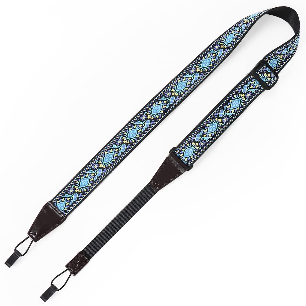 Ukulele Strap No Drill, Adjustable Double J Hook Clip on Uke Shoulder Strap, Hawaiian Jacquard Blue Flower Hands Free Ukelele Strap, Easy to Use and Fit Most Standard Uke Sizes Jacquard Blue Flowers - Image 7