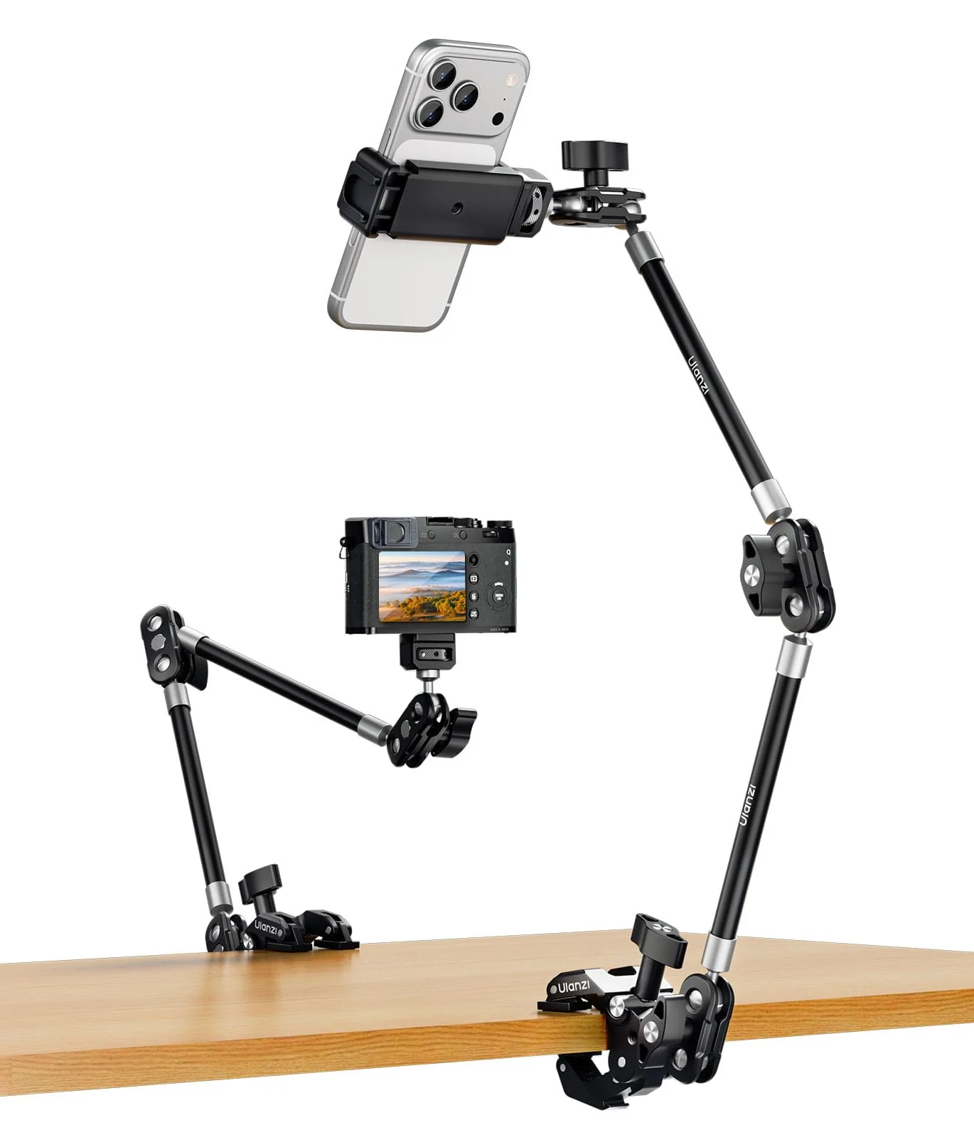 ULANZI 22'' CO78 Magic Arm w Desk C Clamp, Camera Mount Articulating Friction Arm w Super Clamp, 1/4" & ARRI Pins, Overhead Phone Mount Holder Stand, 1kg f Phone & Action Cam, Video Light