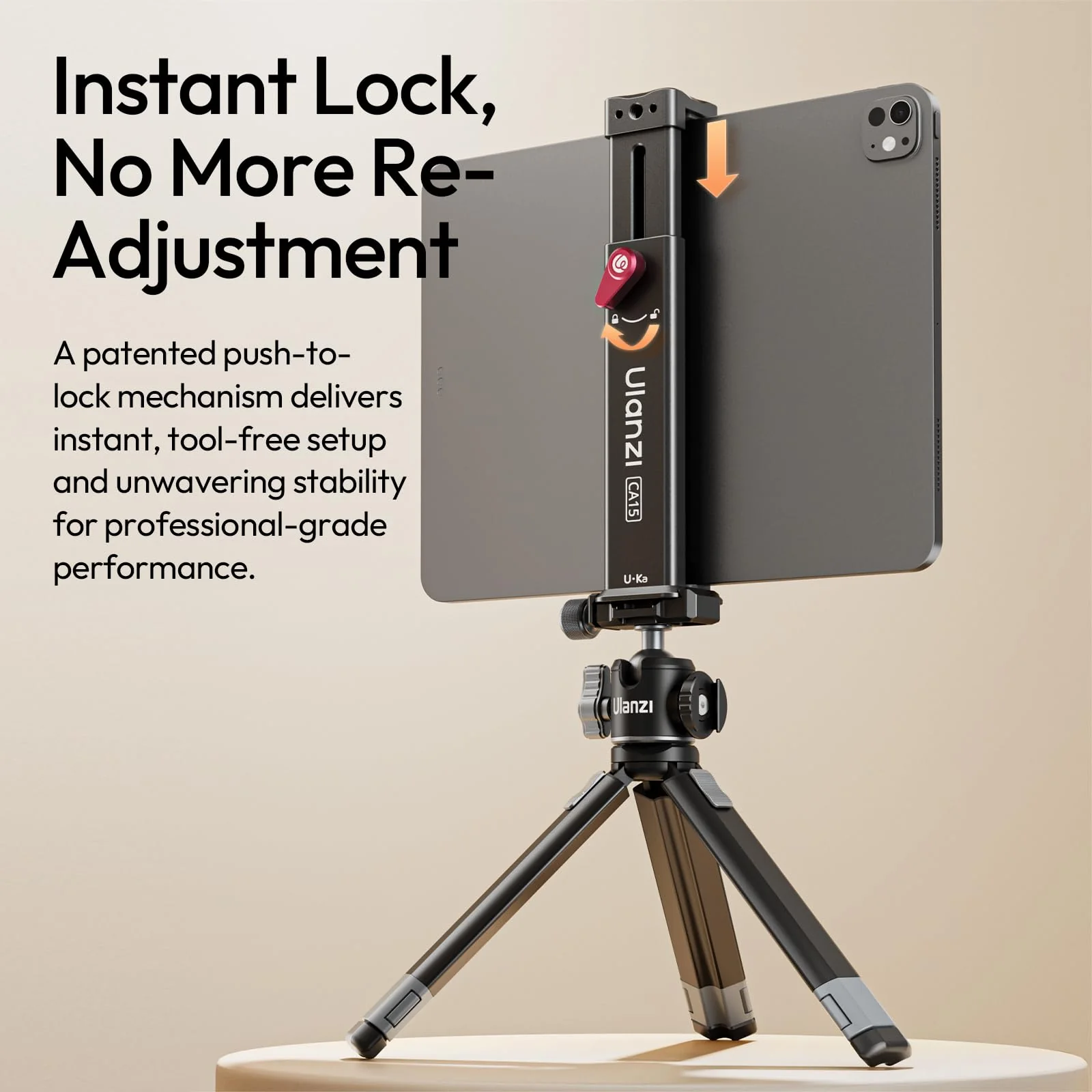 ULANZI CA15 Aluminum iPad Tablet Tripod Mount Attachment,13.5-22 cm Adjustable Clamp Range w Top Cold Shoe, Compatible w Arca Uka 1/4'', iPad 2/3/4/Air/Air2/Pro Video Recording - Image 2